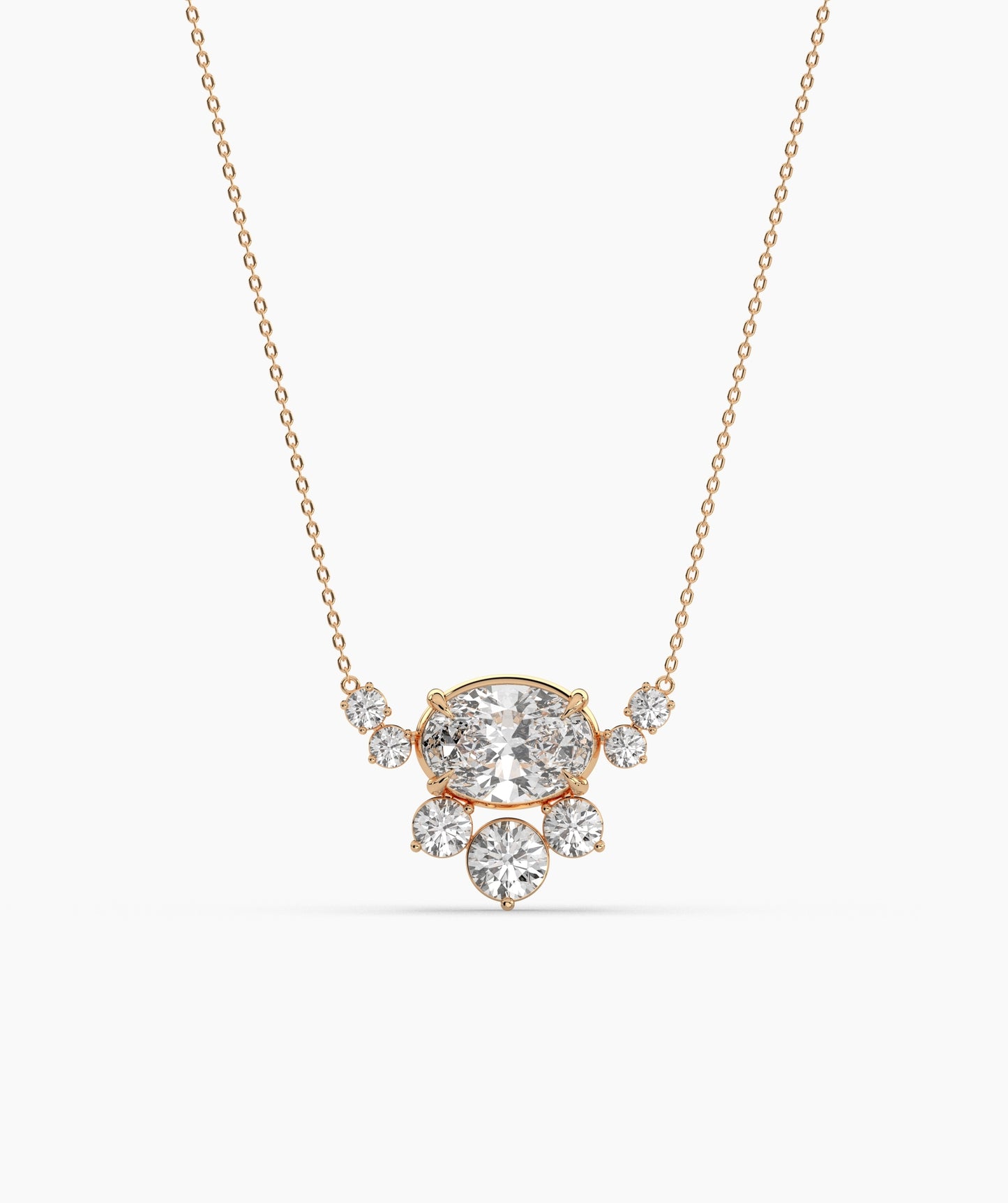 Oval Green Gemstone & Diamond Sunburst Pendant Necklace