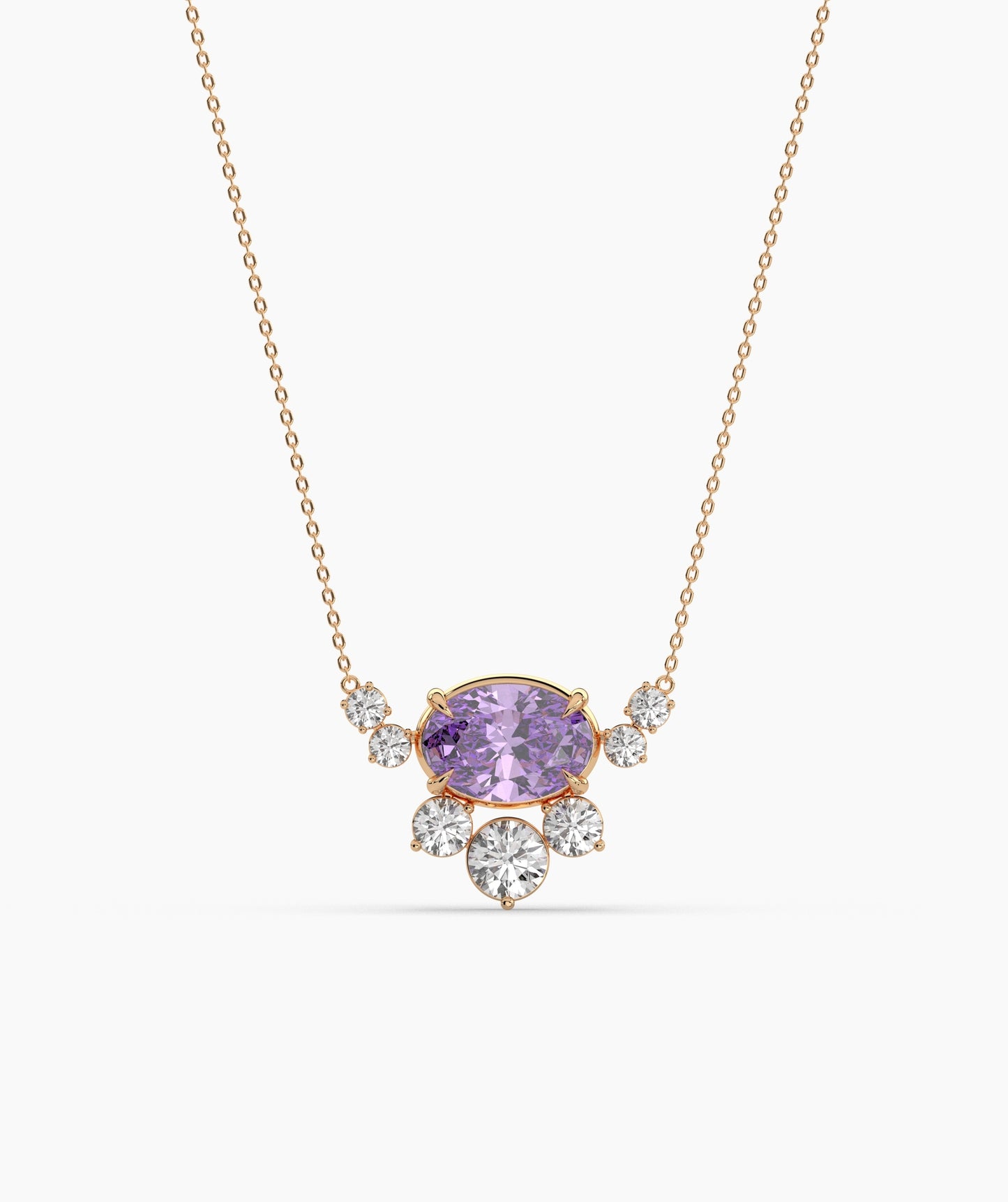 Oval Green Gemstone & Diamond Sunburst Pendant Necklace