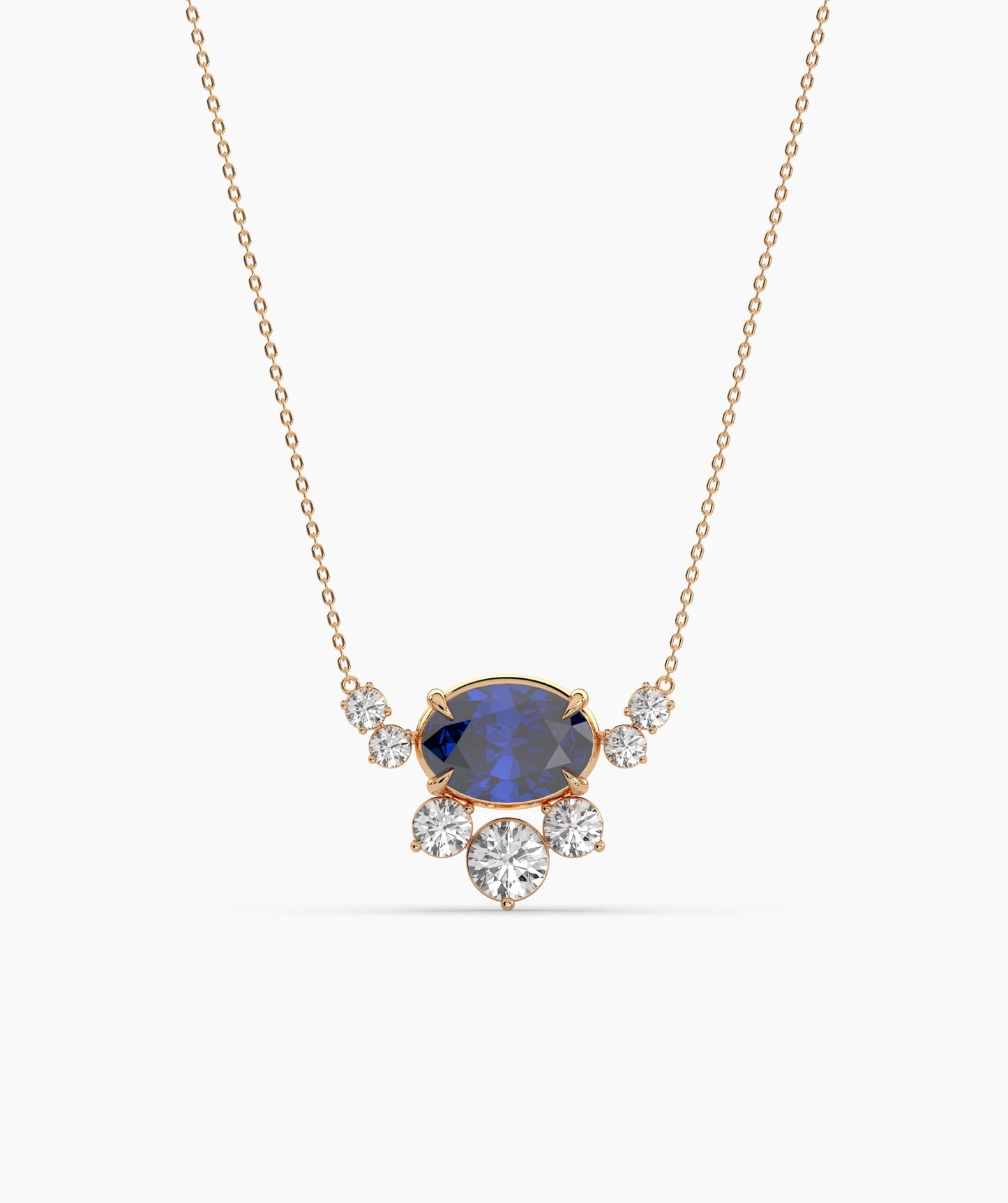 Oval Green Gemstone & Diamond Sunburst Pendant Necklace