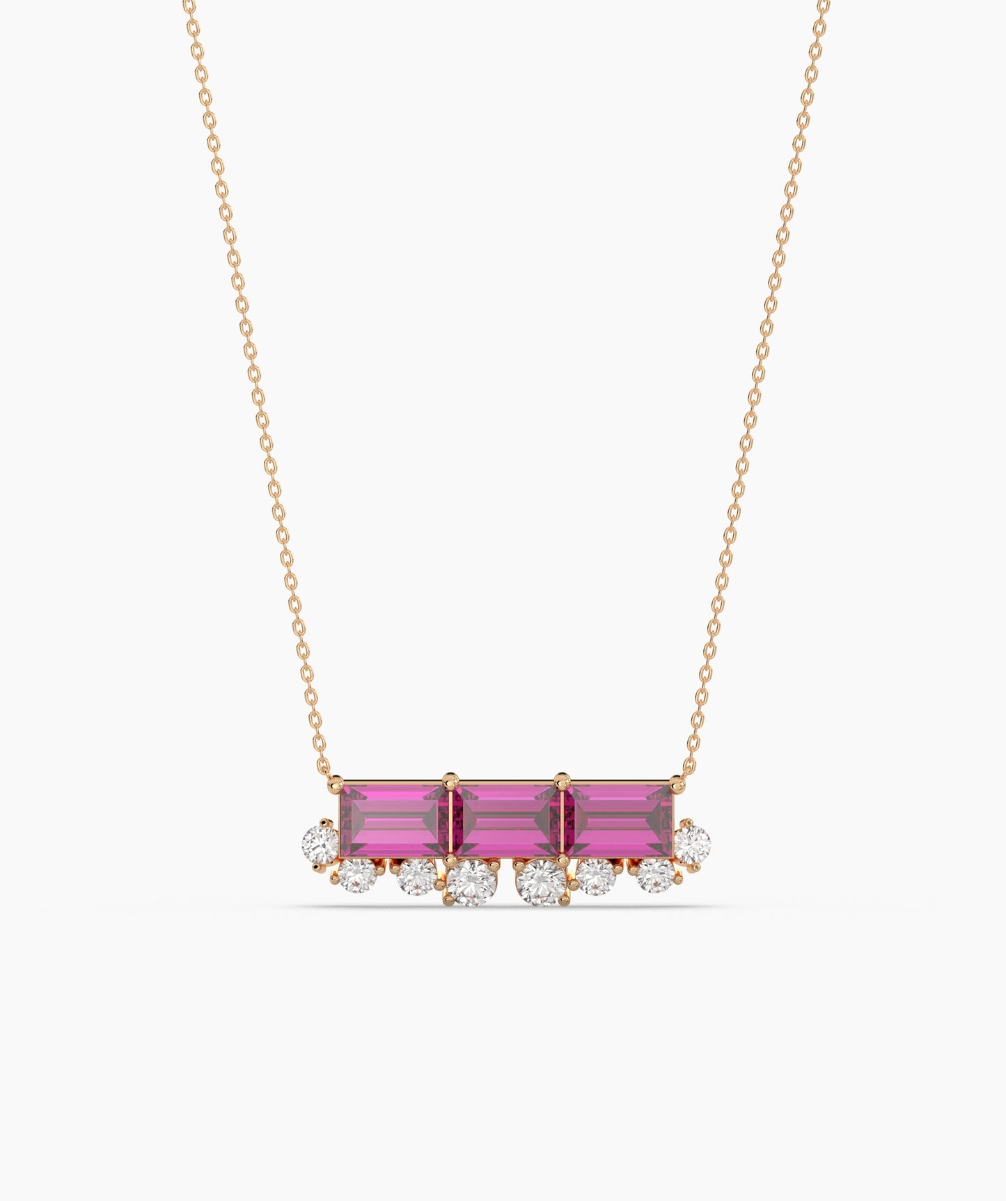 Baguette Ruby & Diamond Fringe Bar Necklace