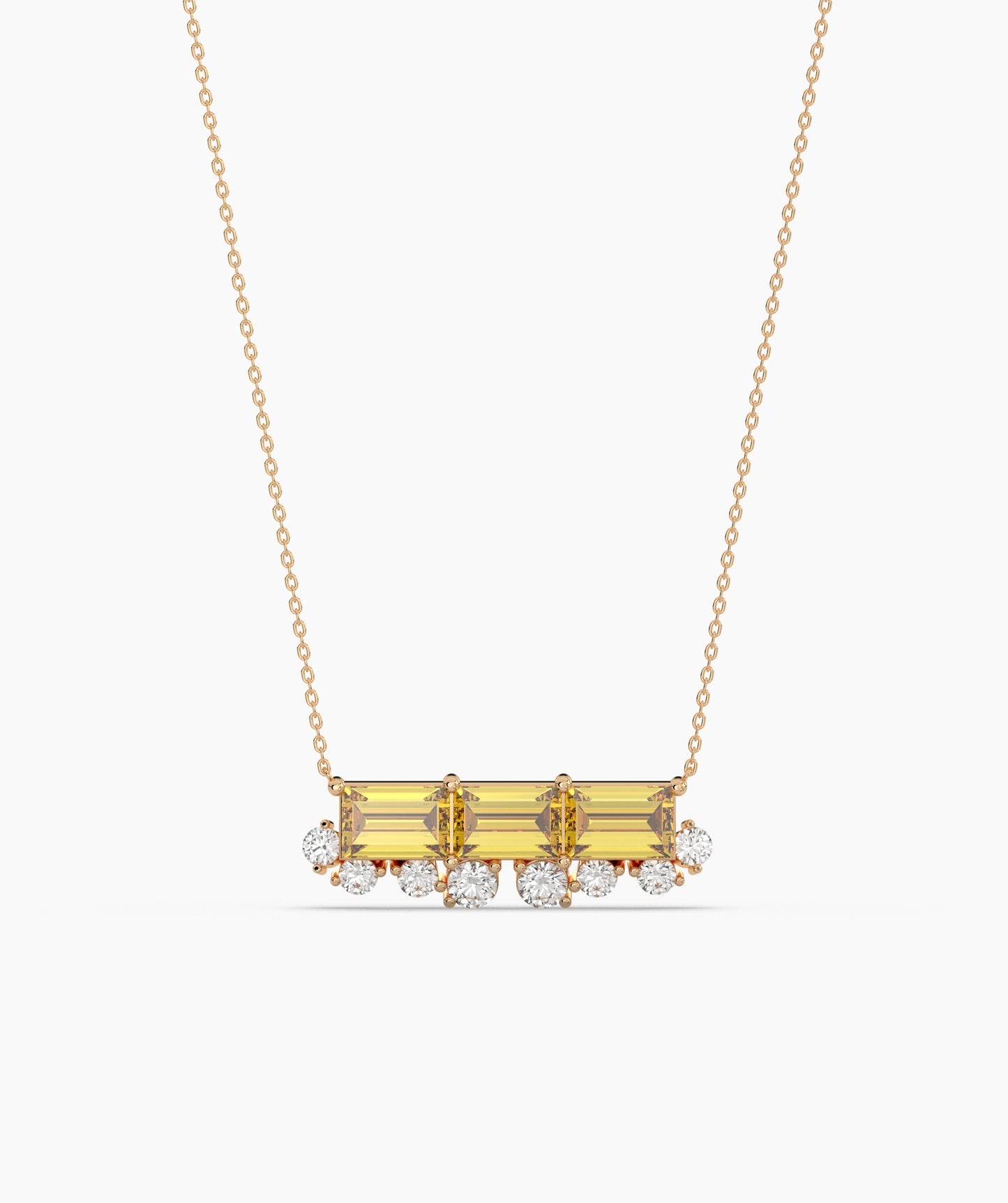 Baguette Ruby & Diamond Fringe Bar Necklace