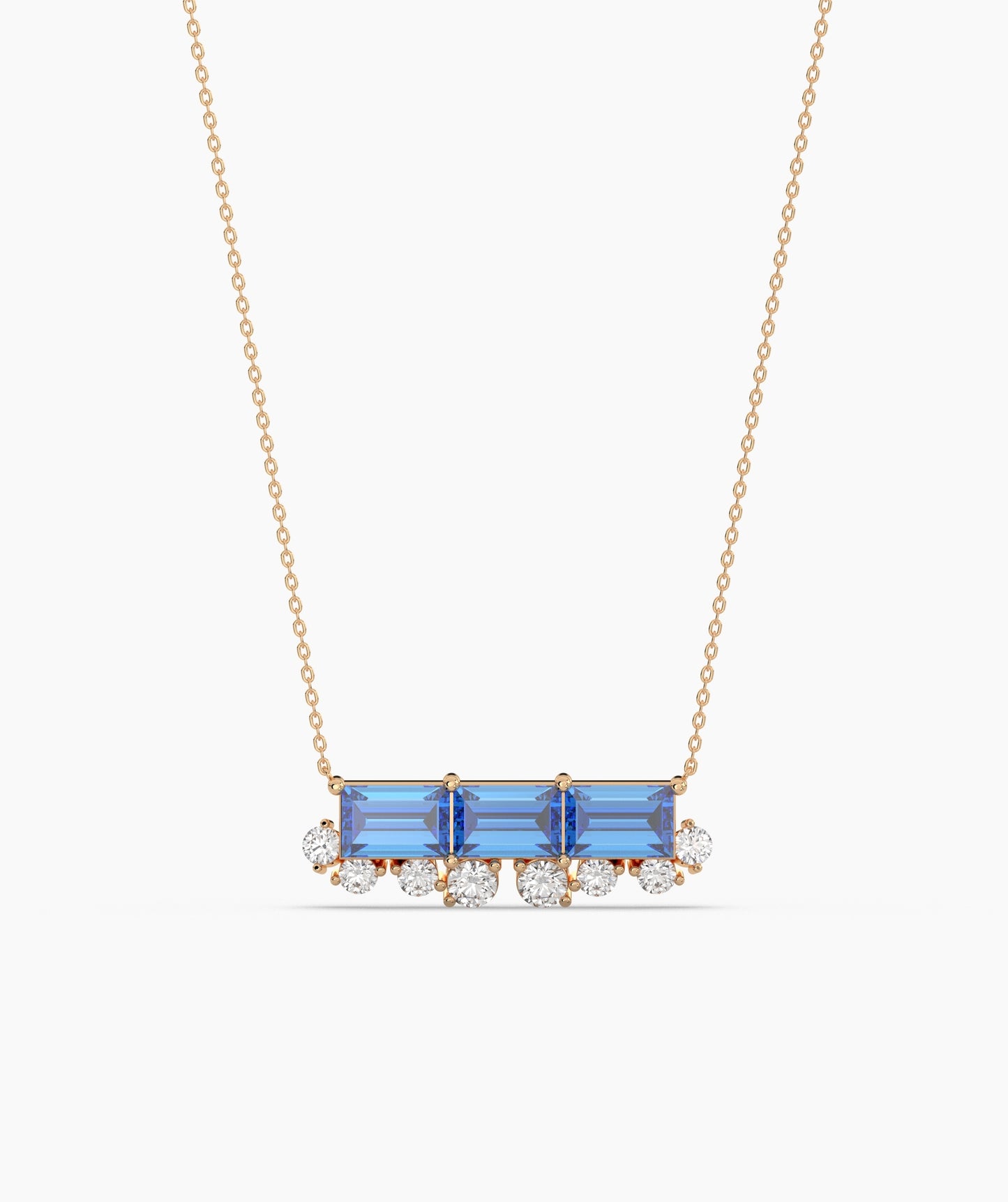 Baguette Ruby & Diamond Fringe Bar Necklace