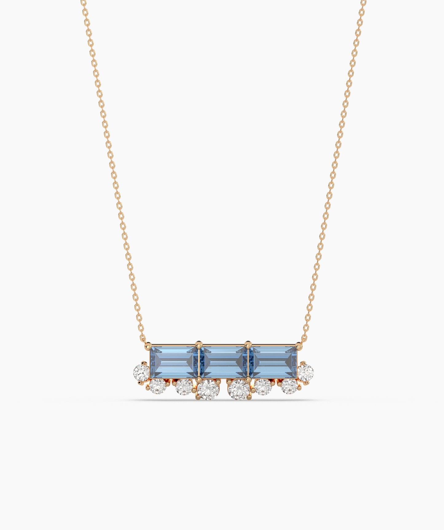 Baguette Ruby & Diamond Fringe Bar Necklace