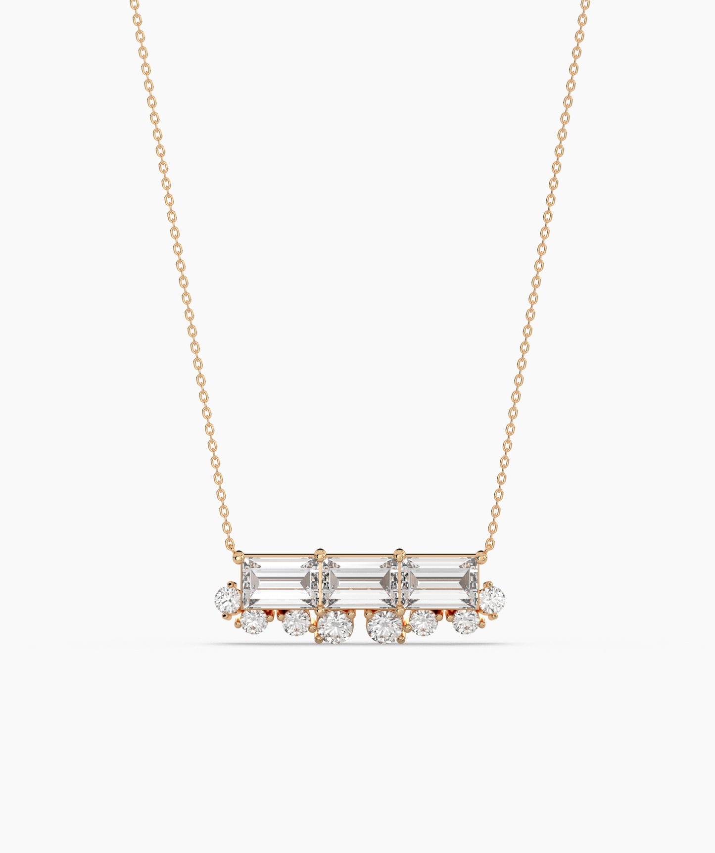 Baguette Ruby & Diamond Fringe Bar Necklace