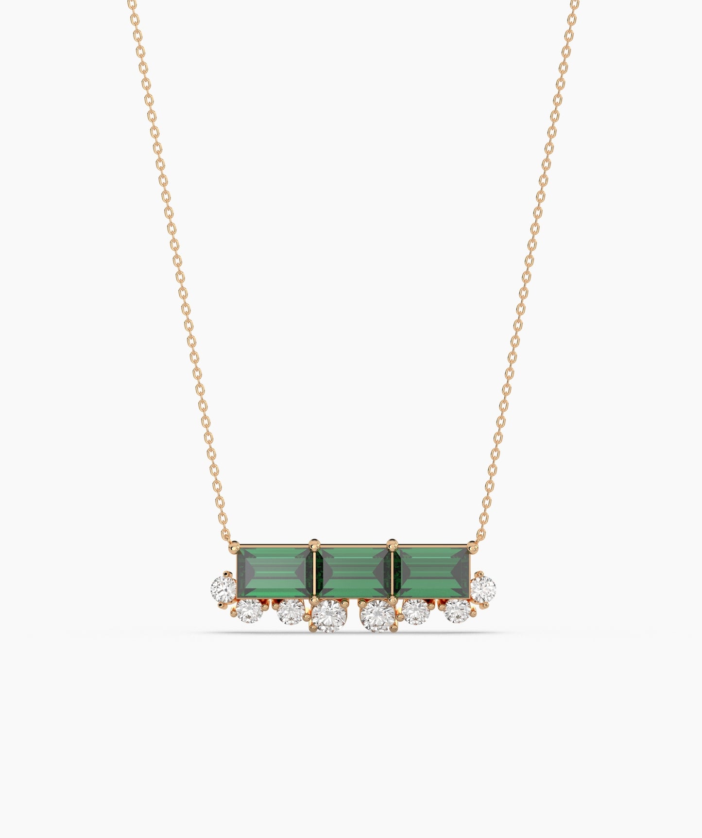 Baguette Ruby & Diamond Fringe Bar Necklace