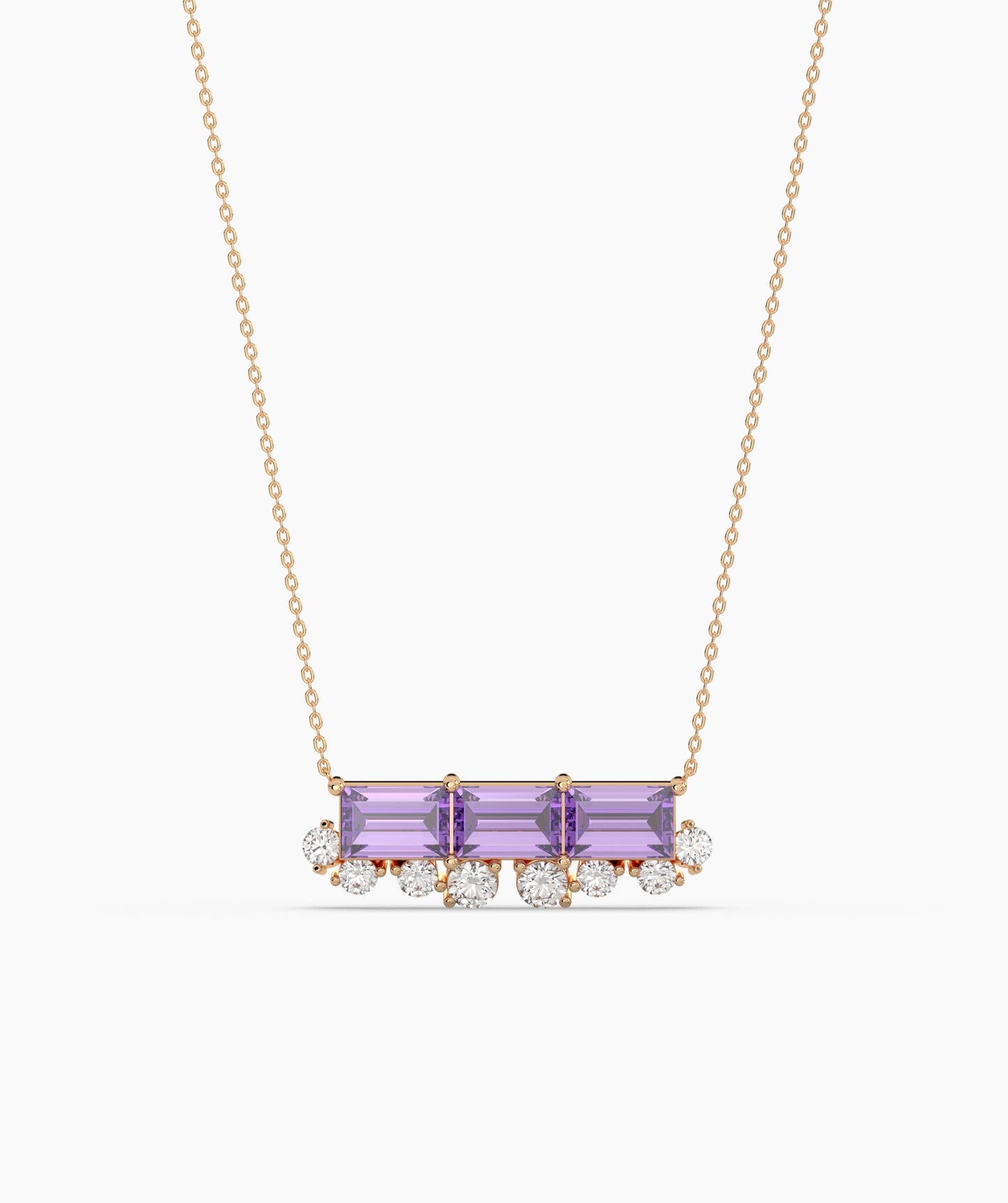 Baguette Ruby & Diamond Fringe Bar Necklace
