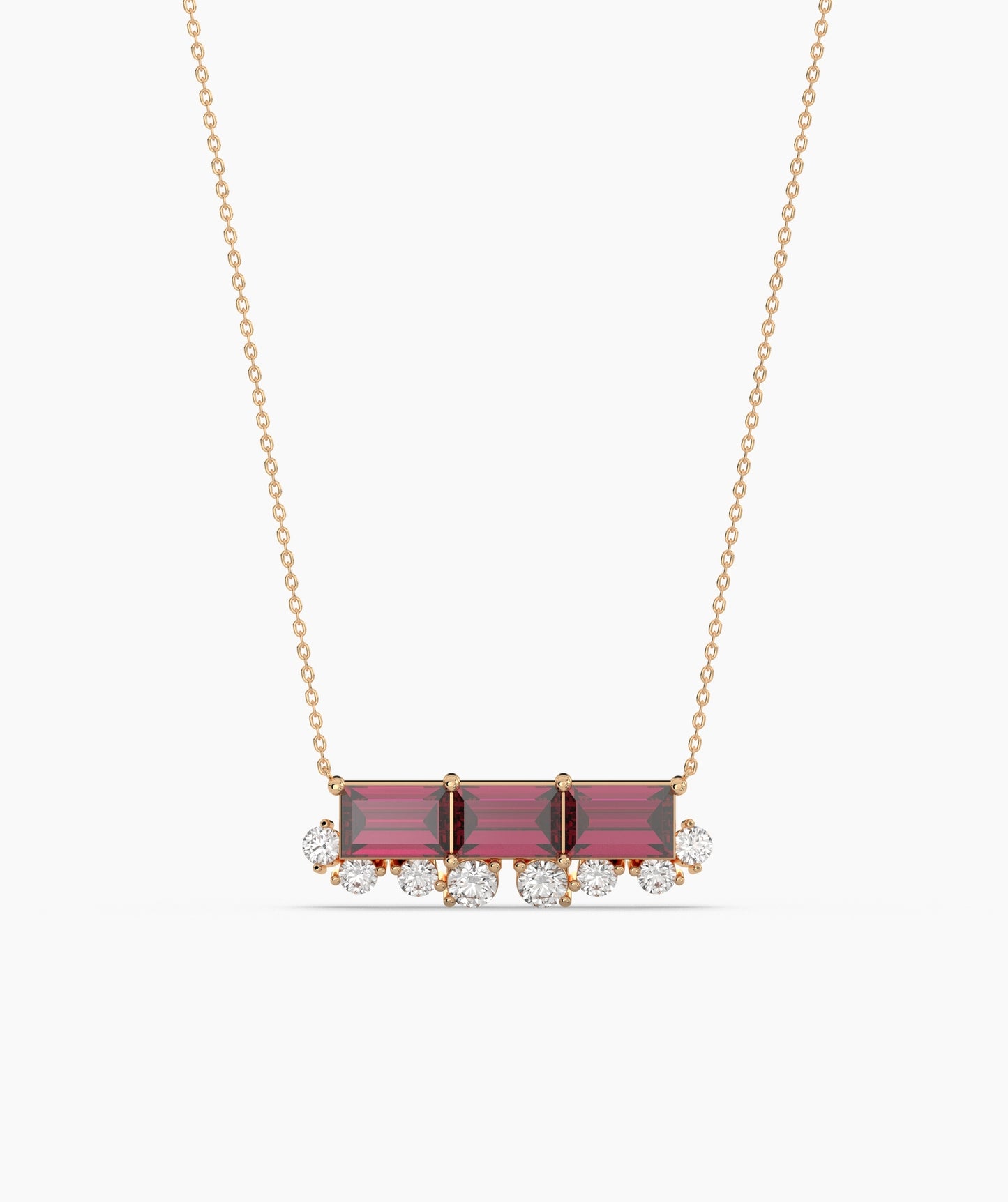 Baguette Ruby & Diamond Fringe Bar Necklace