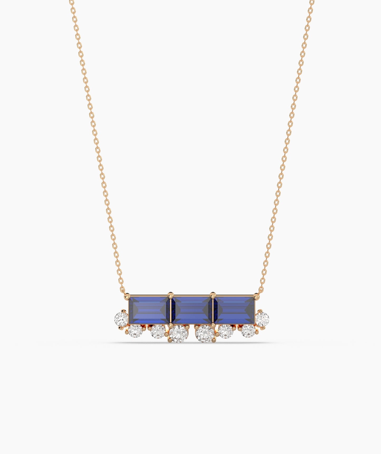 Baguette Ruby & Diamond Fringe Bar Necklace