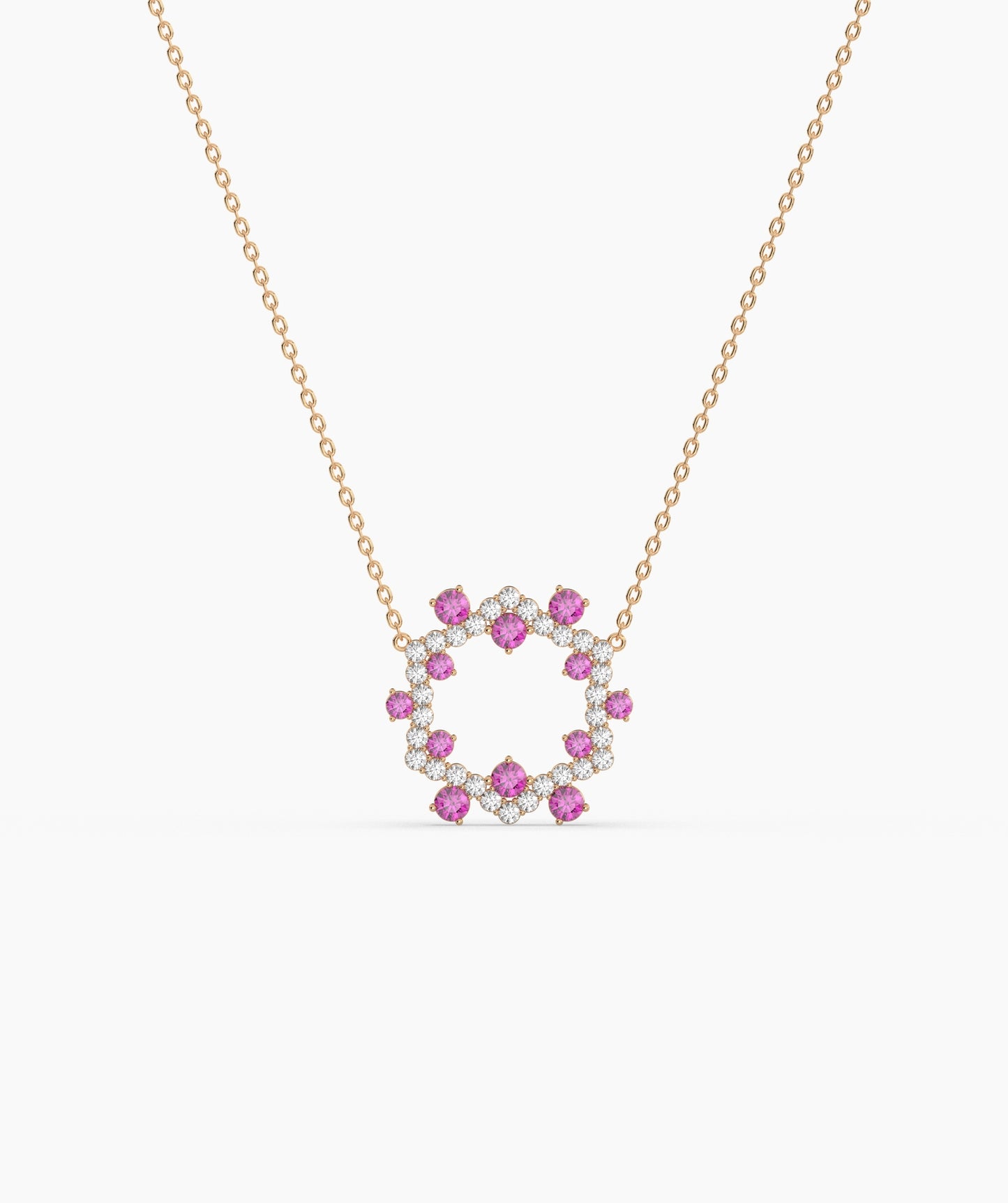 Green Gemstone & Diamond Open Circle Necklace