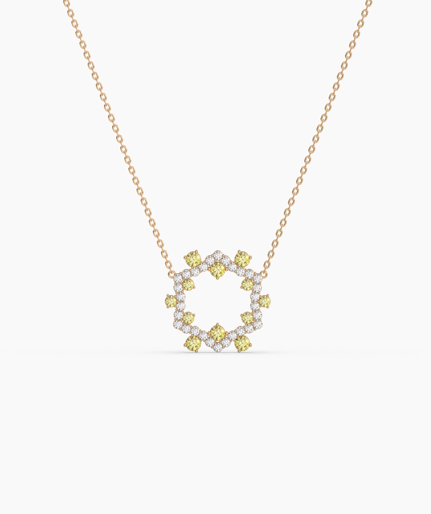 Green Gemstone & Diamond Open Circle Necklace