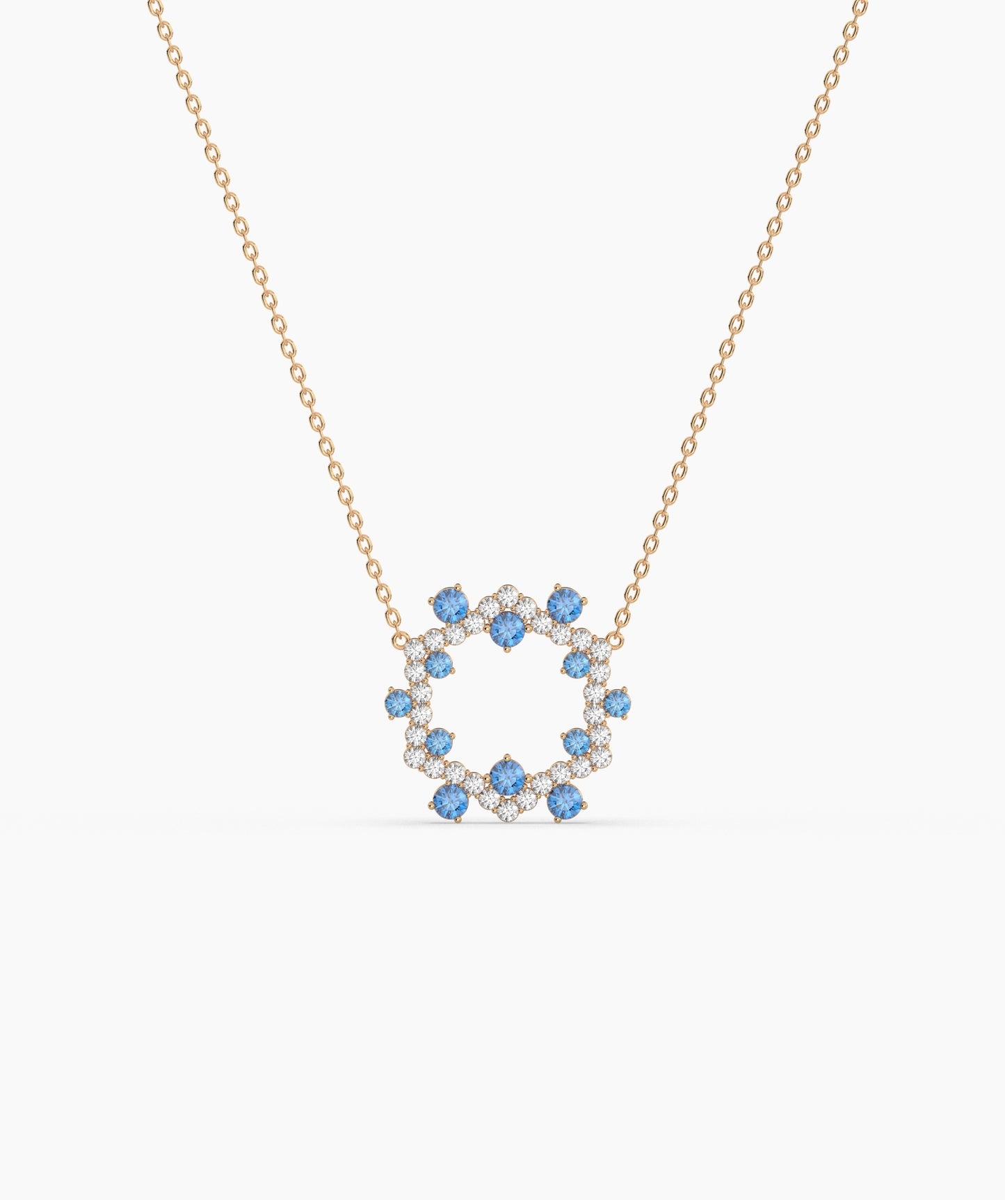 Green Gemstone & Diamond Open Circle Necklace