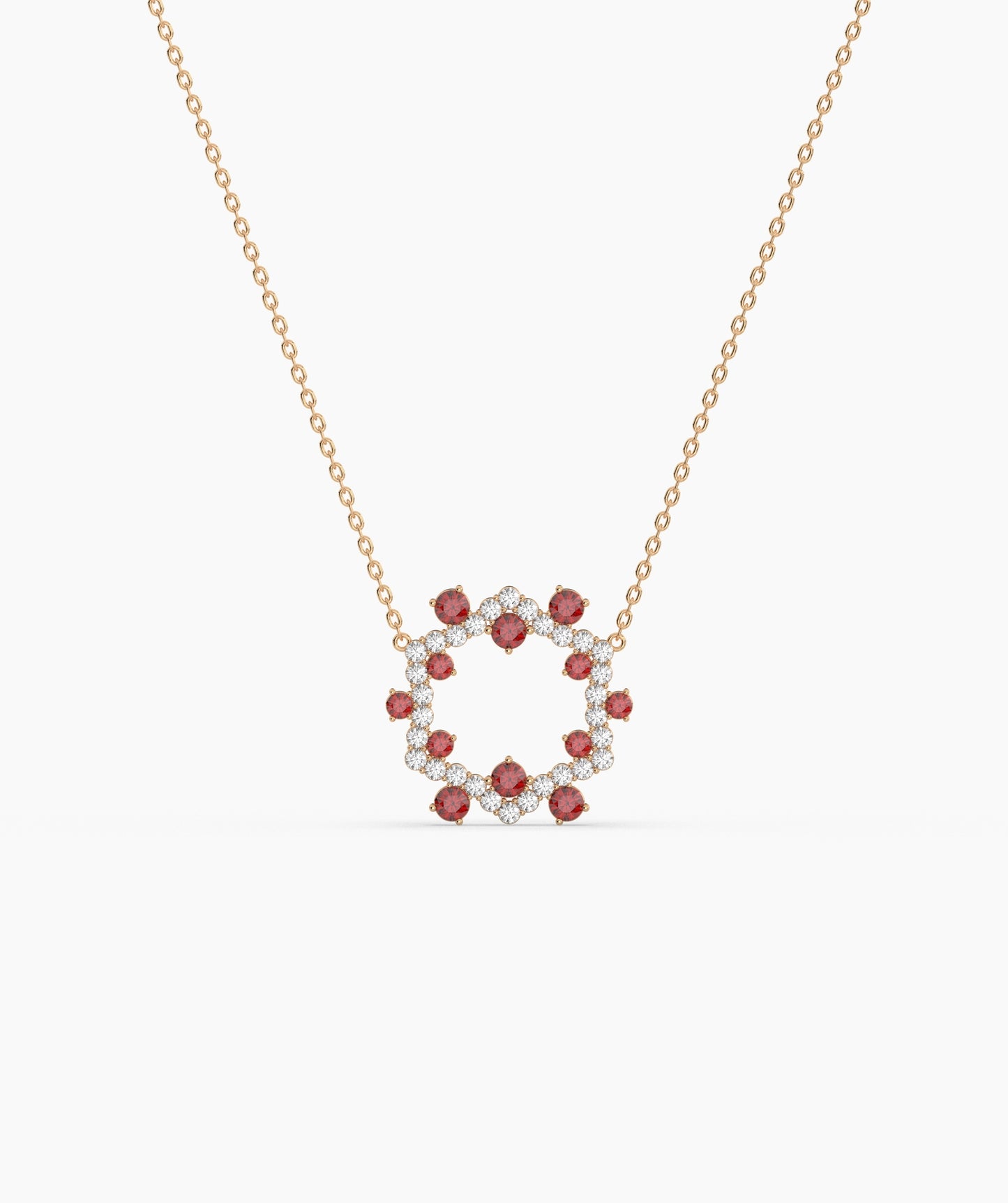 Green Gemstone & Diamond Open Circle Necklace