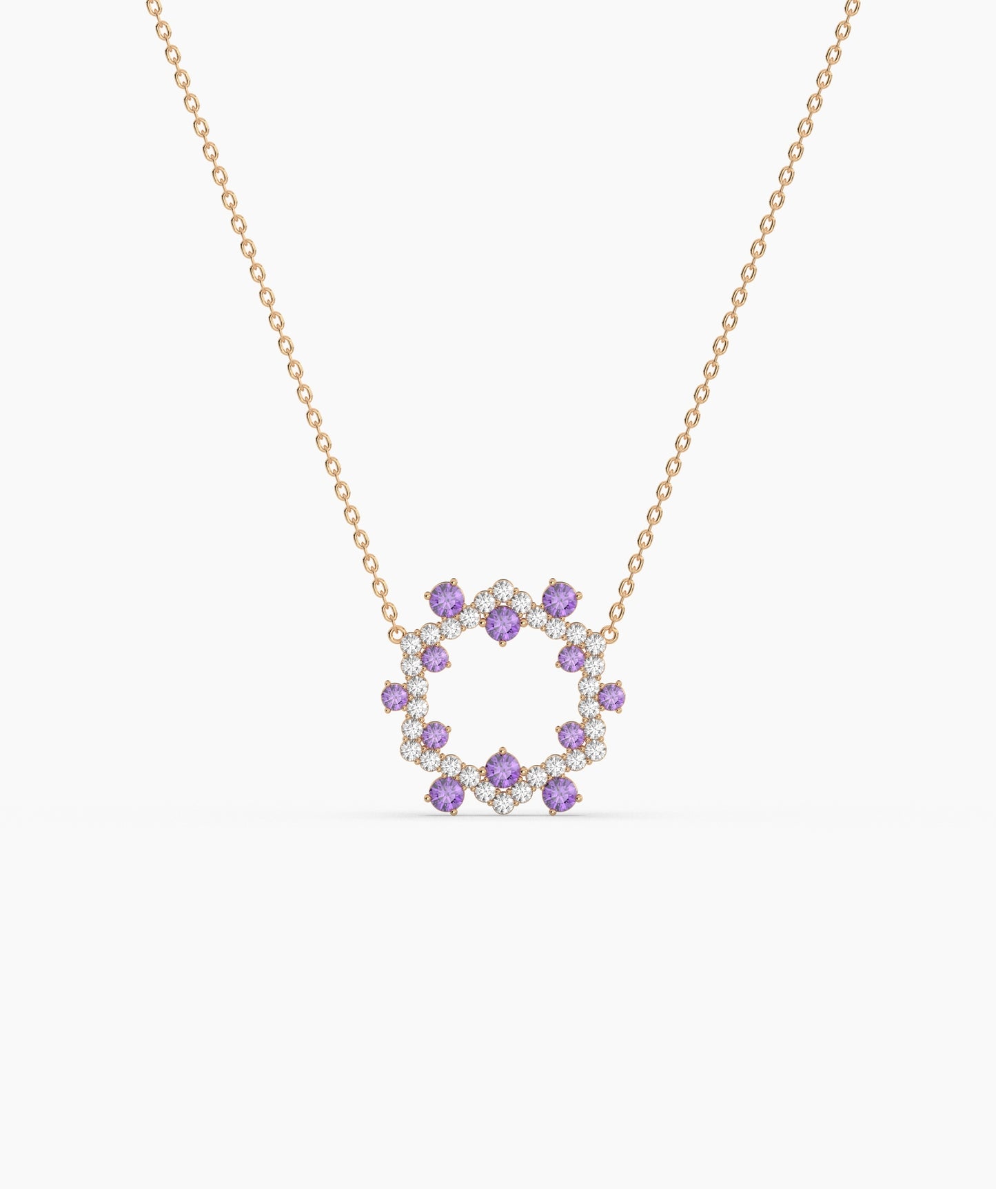 Green Gemstone & Diamond Open Circle Necklace