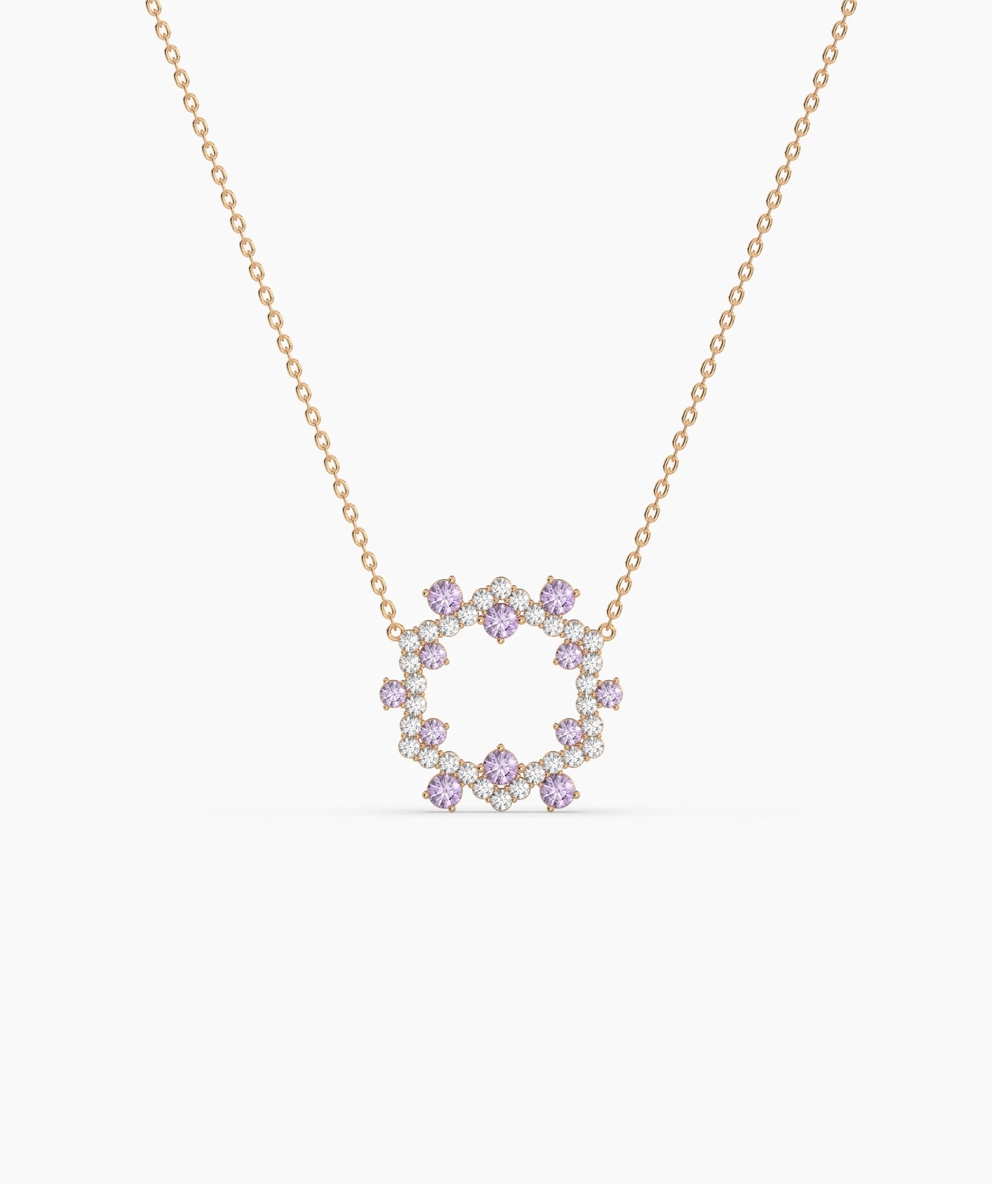 Green Gemstone & Diamond Open Circle Necklace