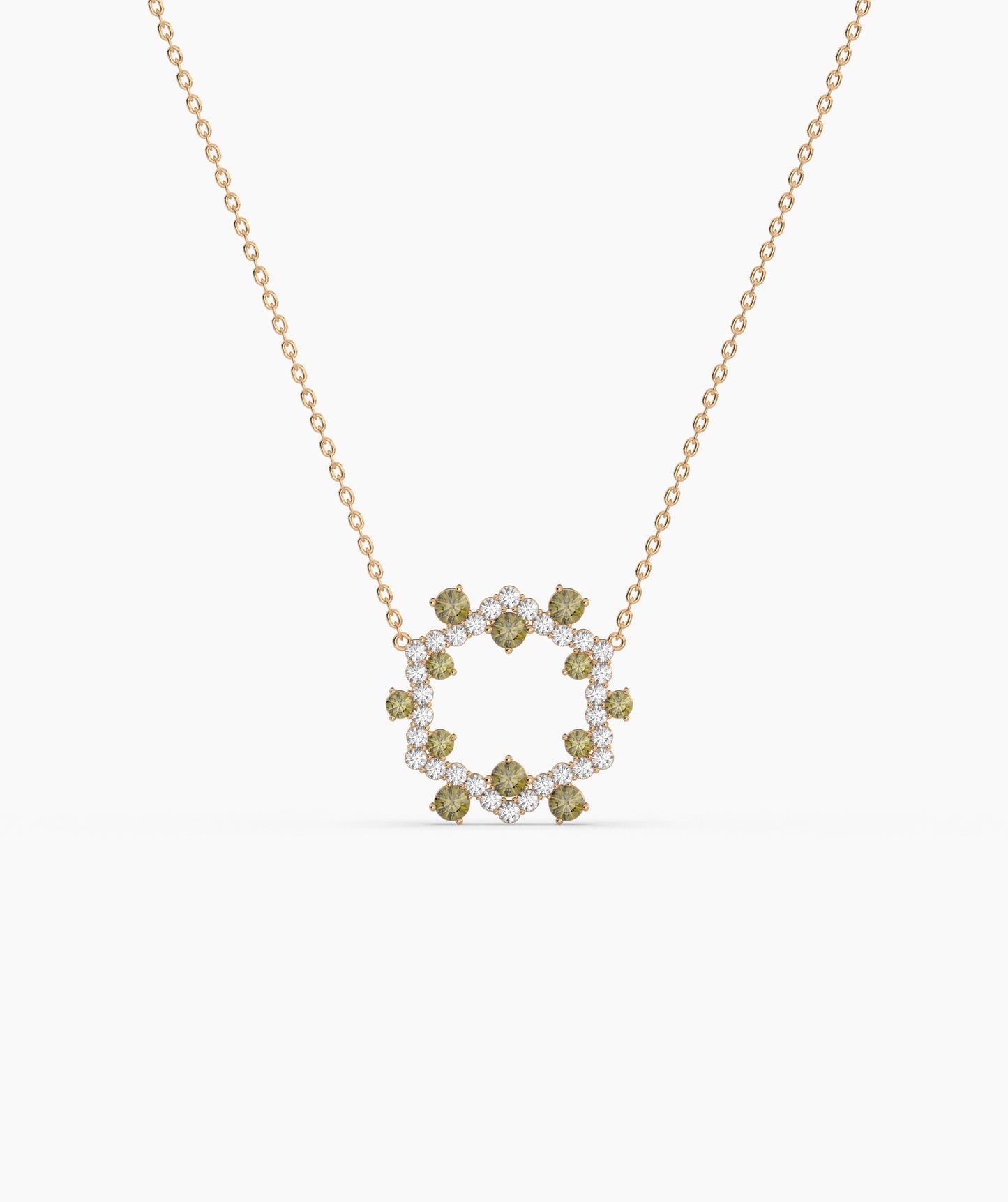 Green Gemstone & Diamond Open Circle Necklace