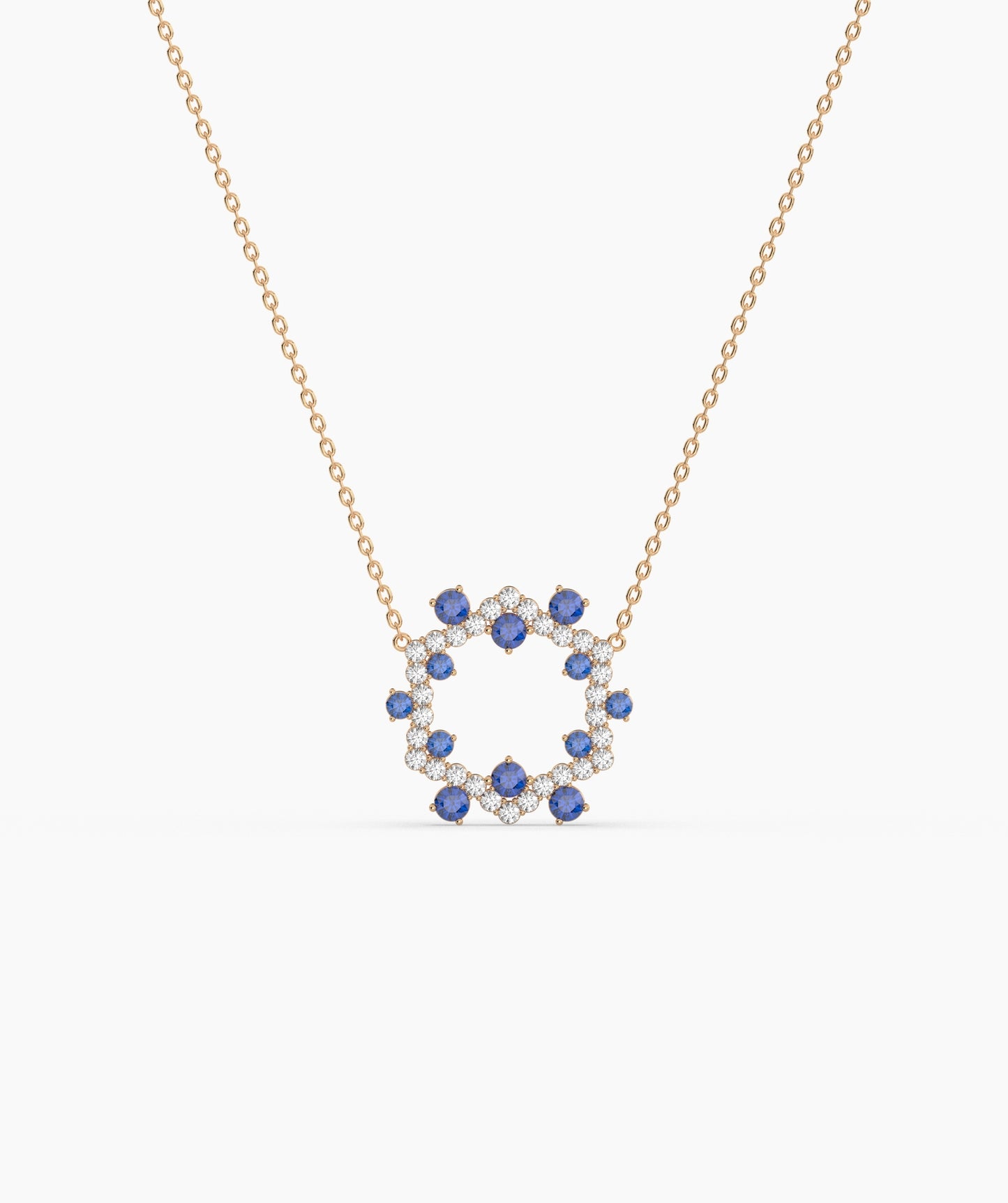 Green Gemstone & Diamond Open Circle Necklace