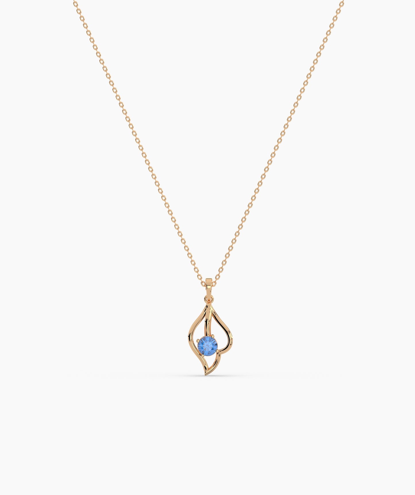 Red Solitaire Open Lotus Bud Necklace in 14K Gold