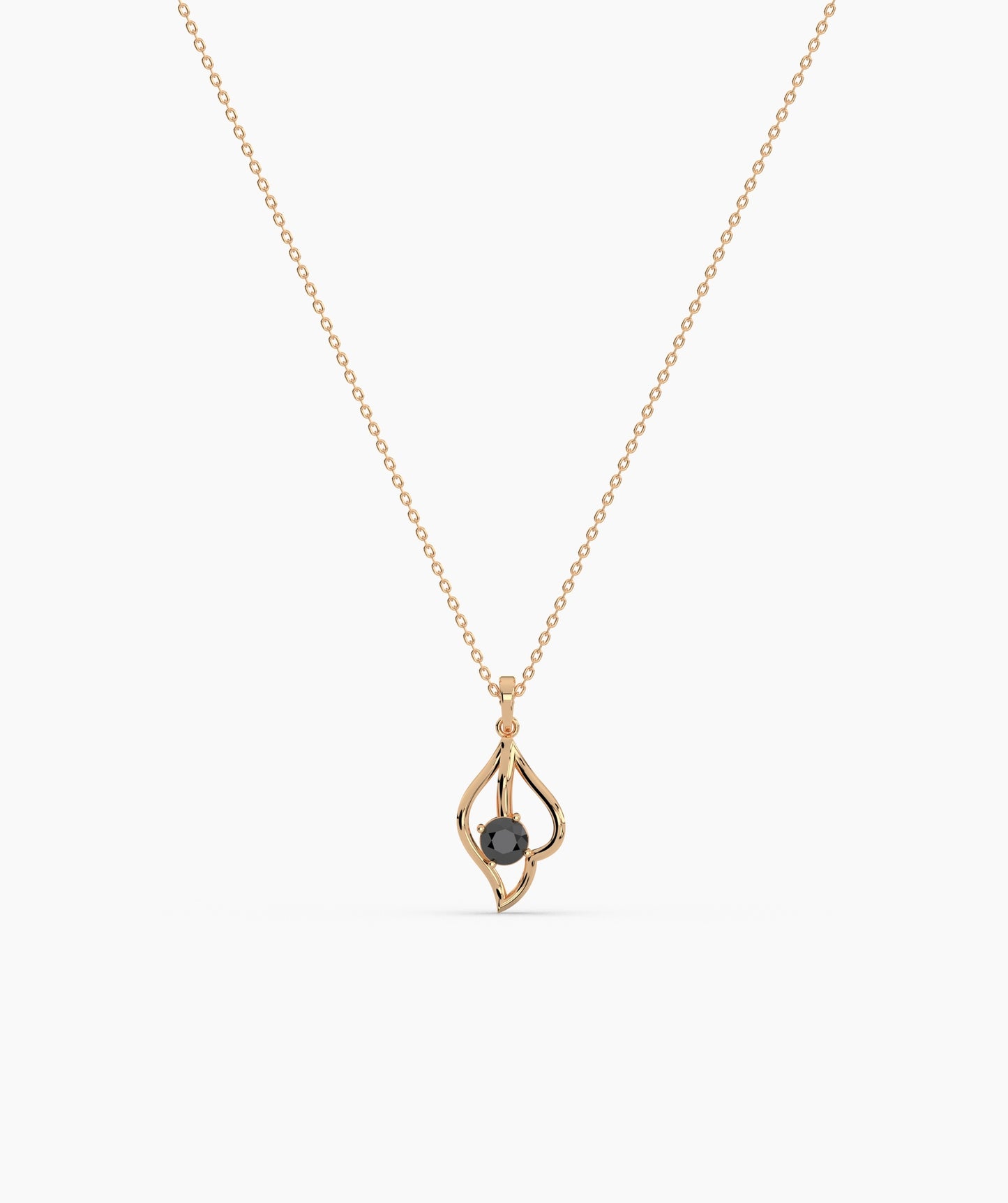 Red Solitaire Open Lotus Bud Necklace in 14K Gold