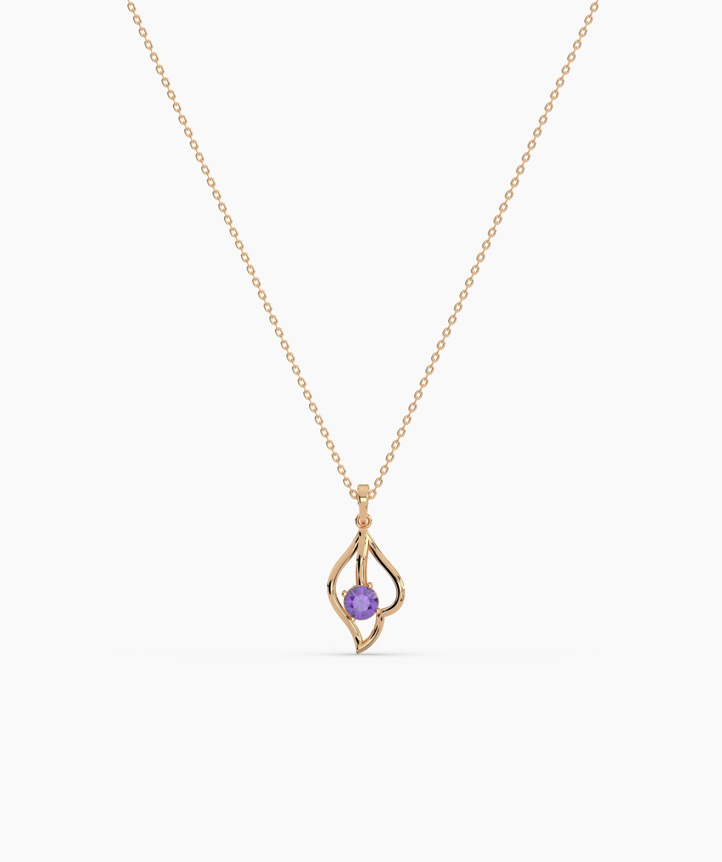 Red Solitaire Open Lotus Bud Necklace in 14K Gold