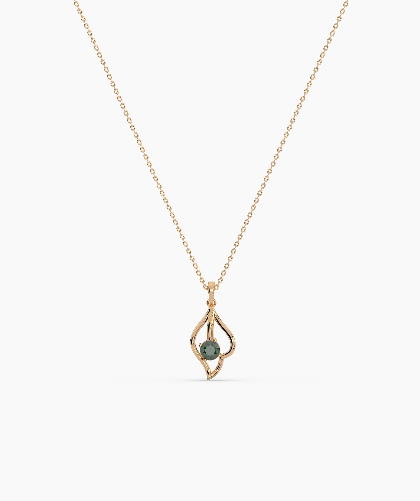 Red Solitaire Open Lotus Bud Necklace in 14K Gold