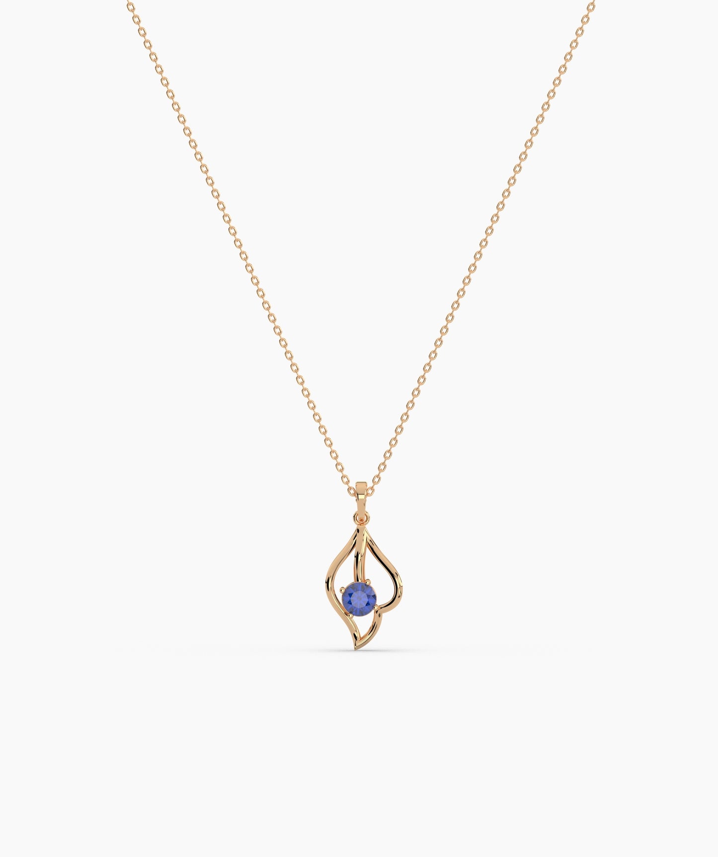 Red Solitaire Open Lotus Bud Necklace in 14K Gold