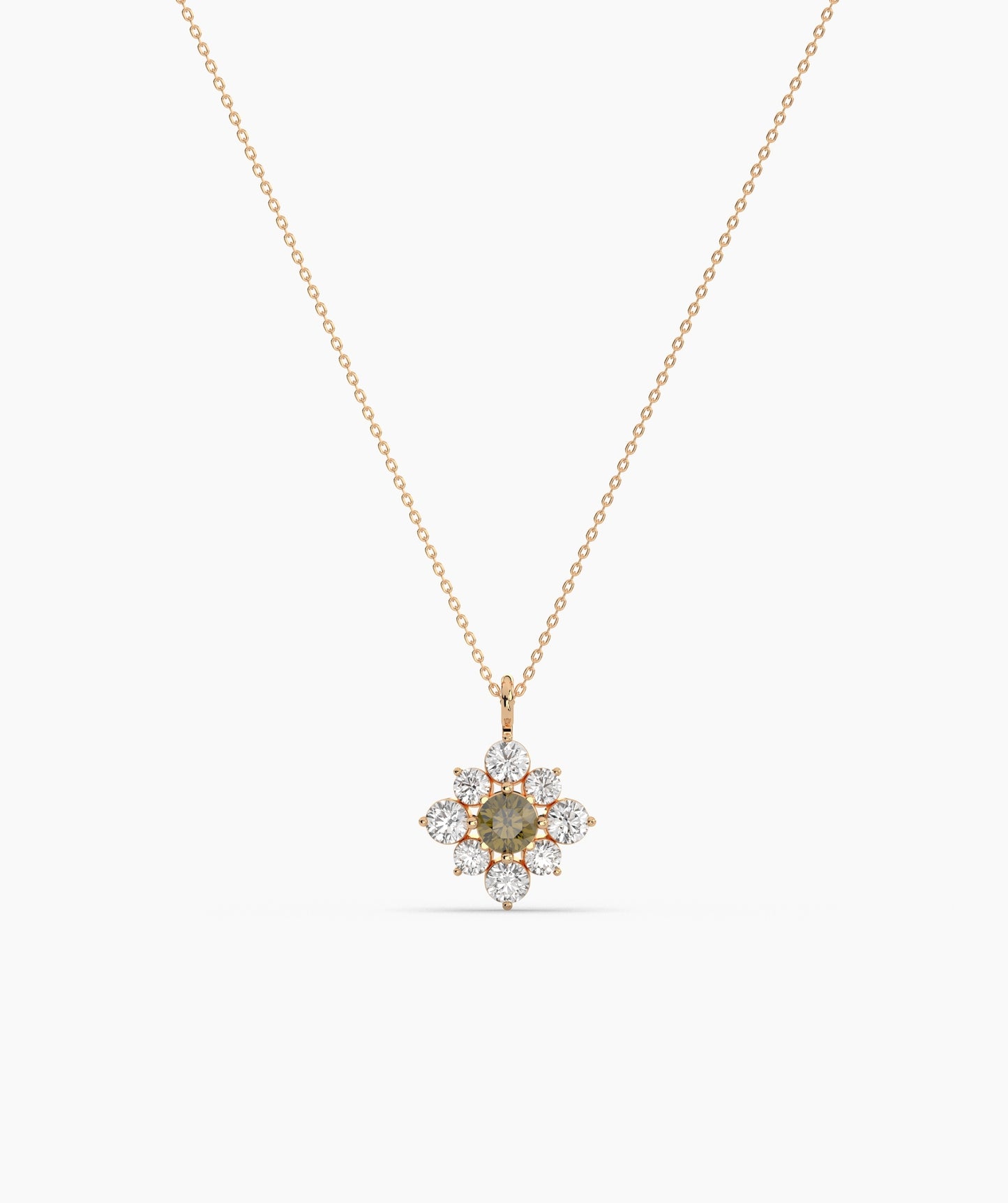 Green Diamond Vintage Halo Cluster Necklace