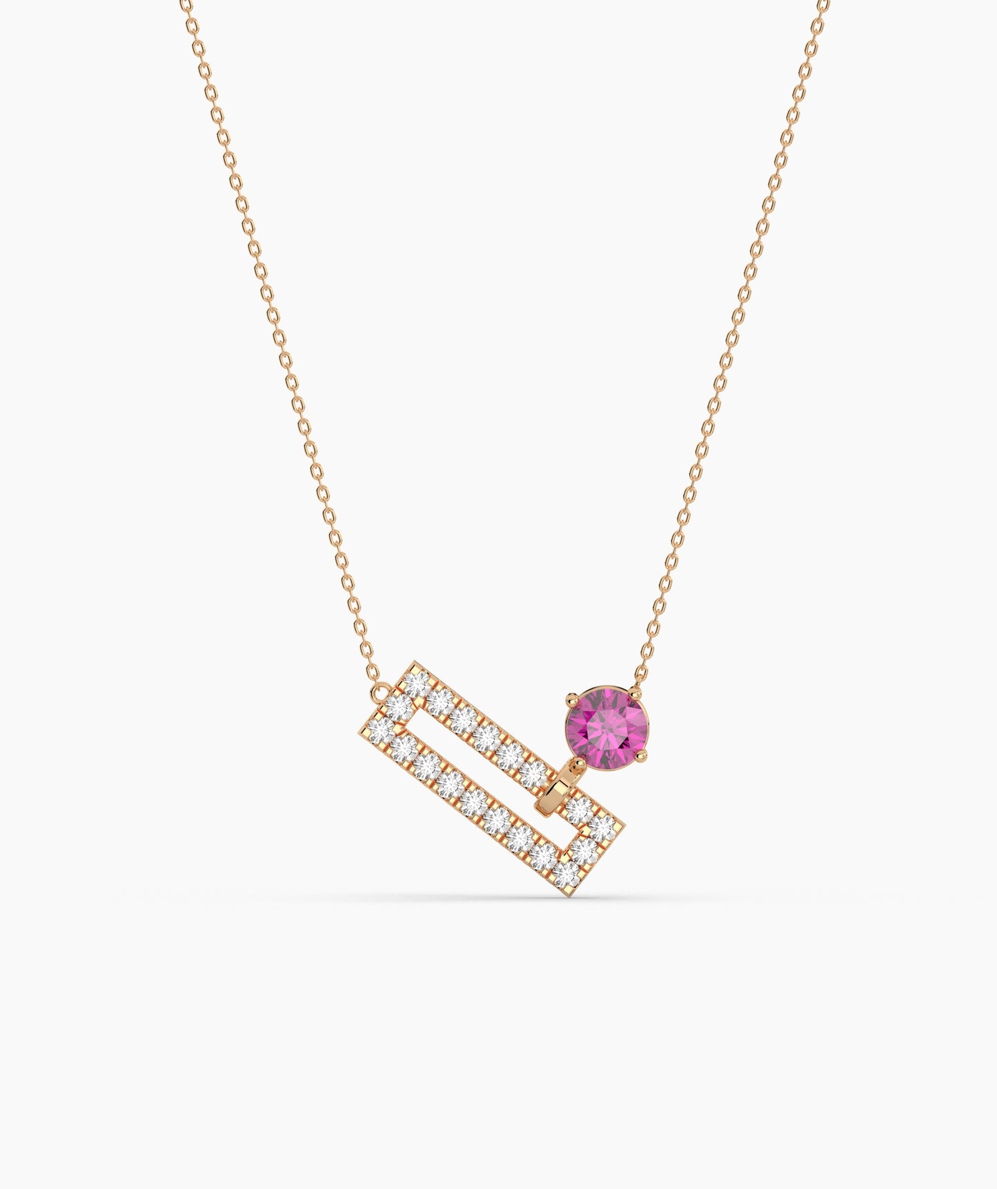 Open Rectangle Pavé Diamond Bar with Round Green Birthstone Necklace