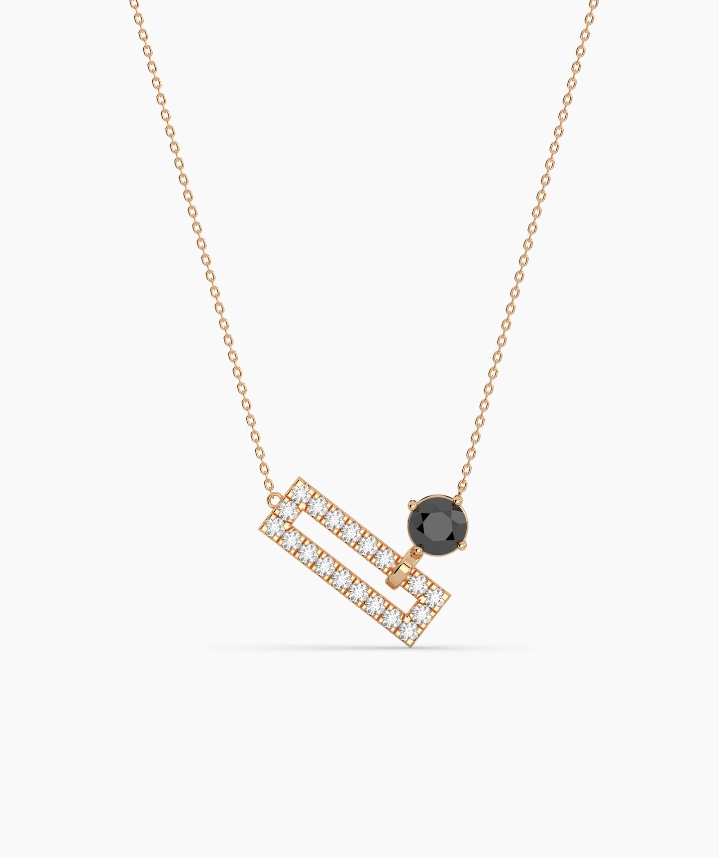Open Rectangle Pavé Diamond Bar with Round Green Birthstone Necklace