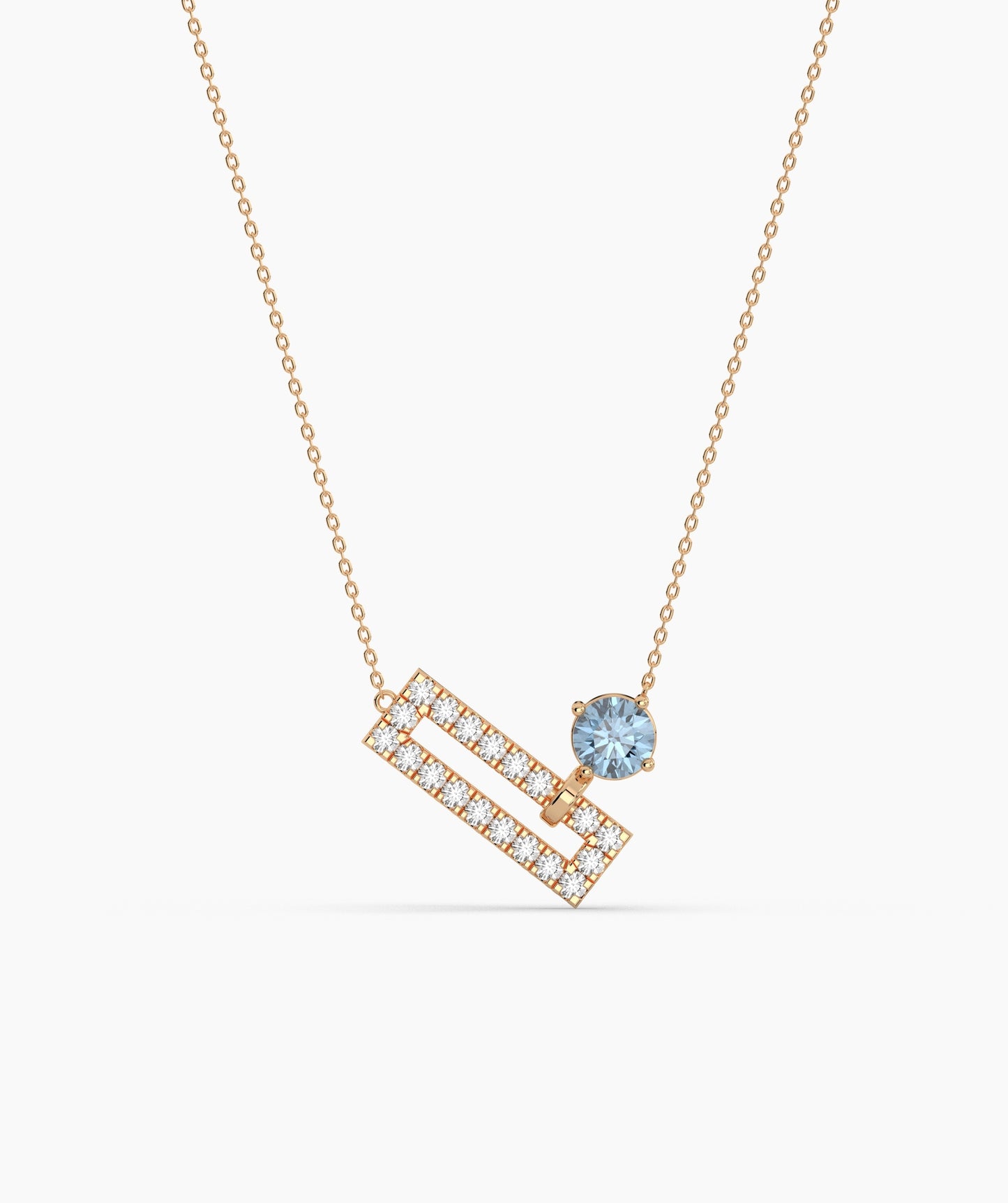 Open Rectangle Pavé Diamond Bar with Round Green Birthstone Necklace
