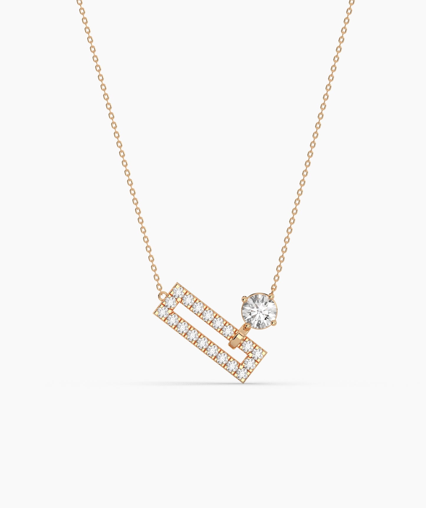 Open Rectangle Pavé Diamond Bar with Round Green Birthstone Necklace