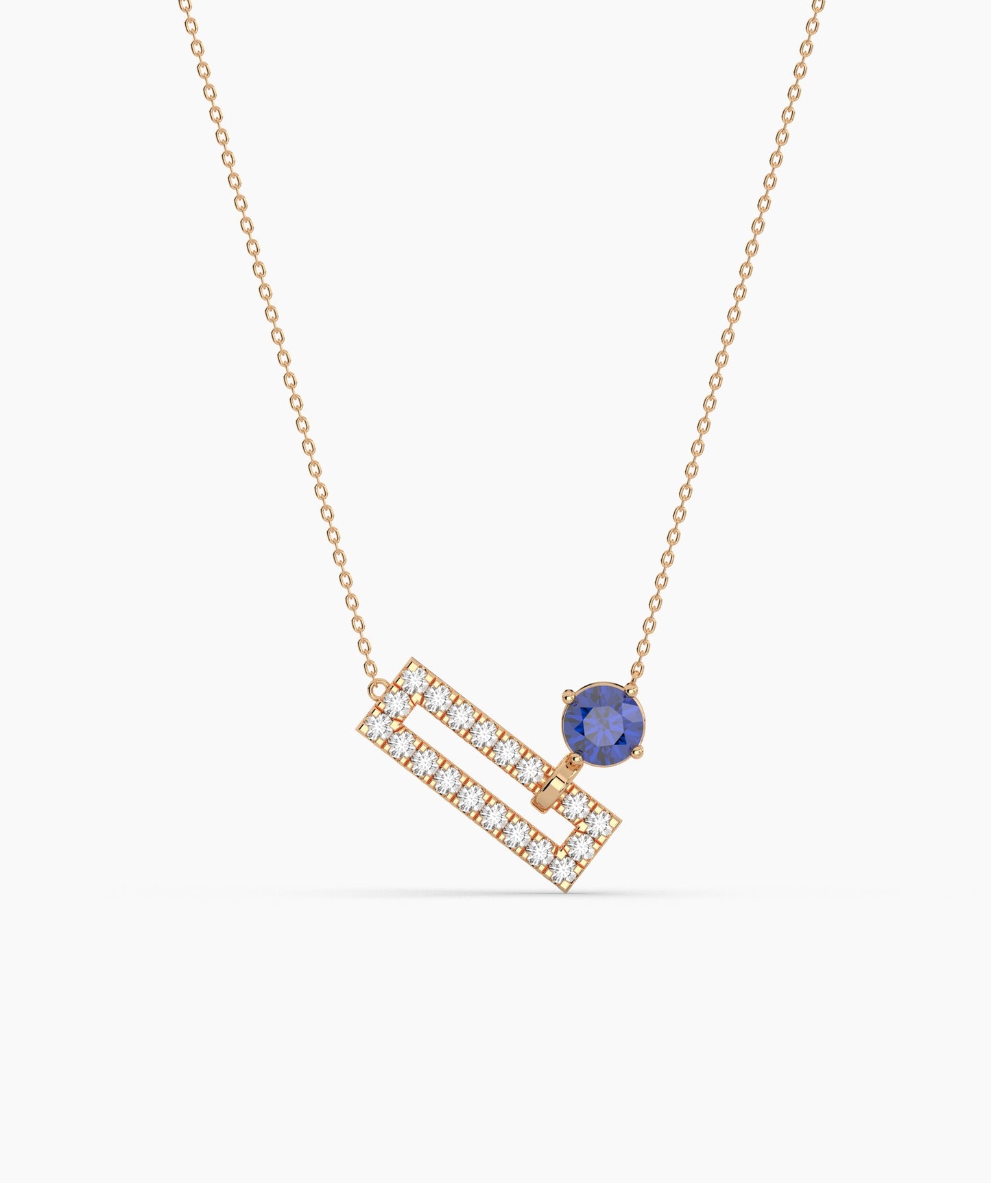 Open Rectangle Pavé Diamond Bar with Round Green Birthstone Necklace