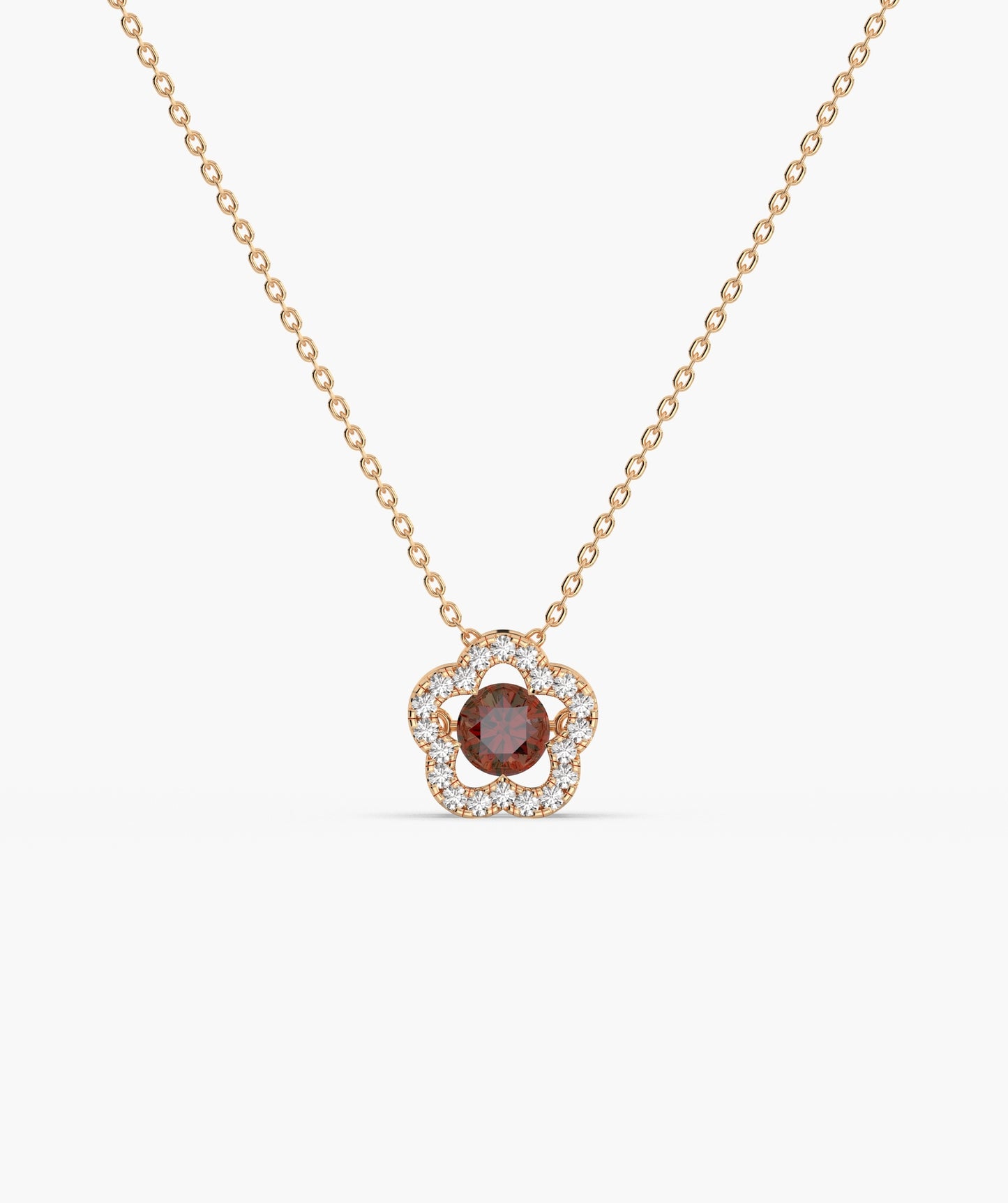 14K Gold Emerald & Diamond Clover Halo Necklace