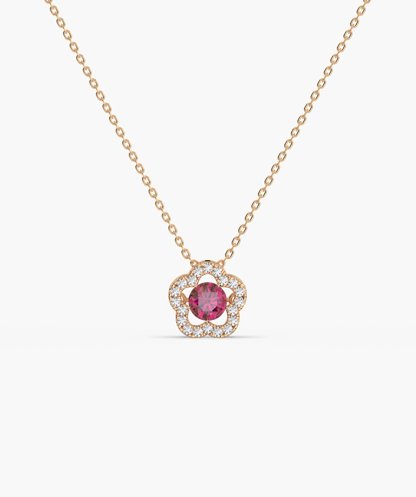 14K Gold Emerald & Diamond Clover Halo Necklace