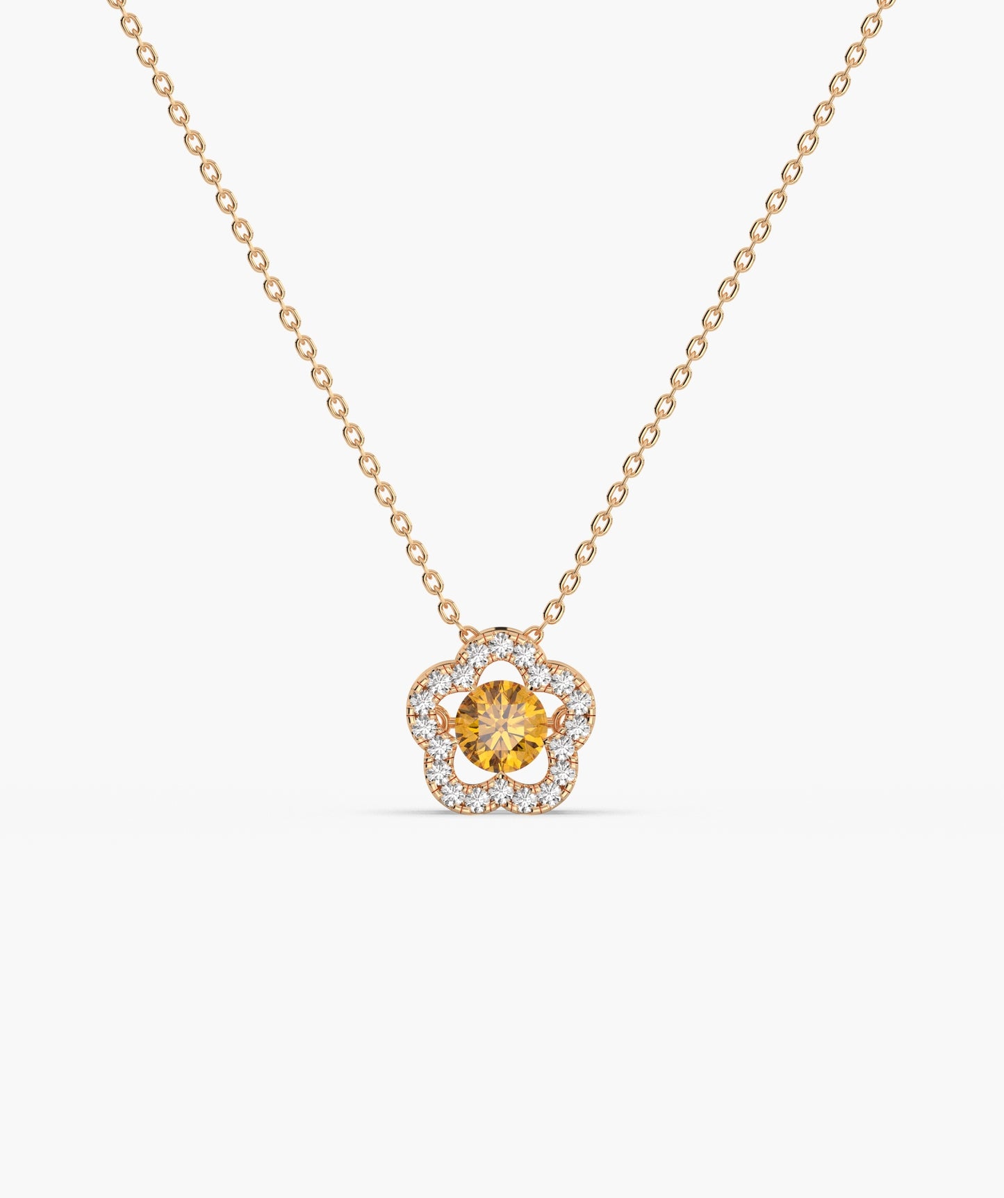14K Gold Emerald & Diamond Clover Halo Necklace