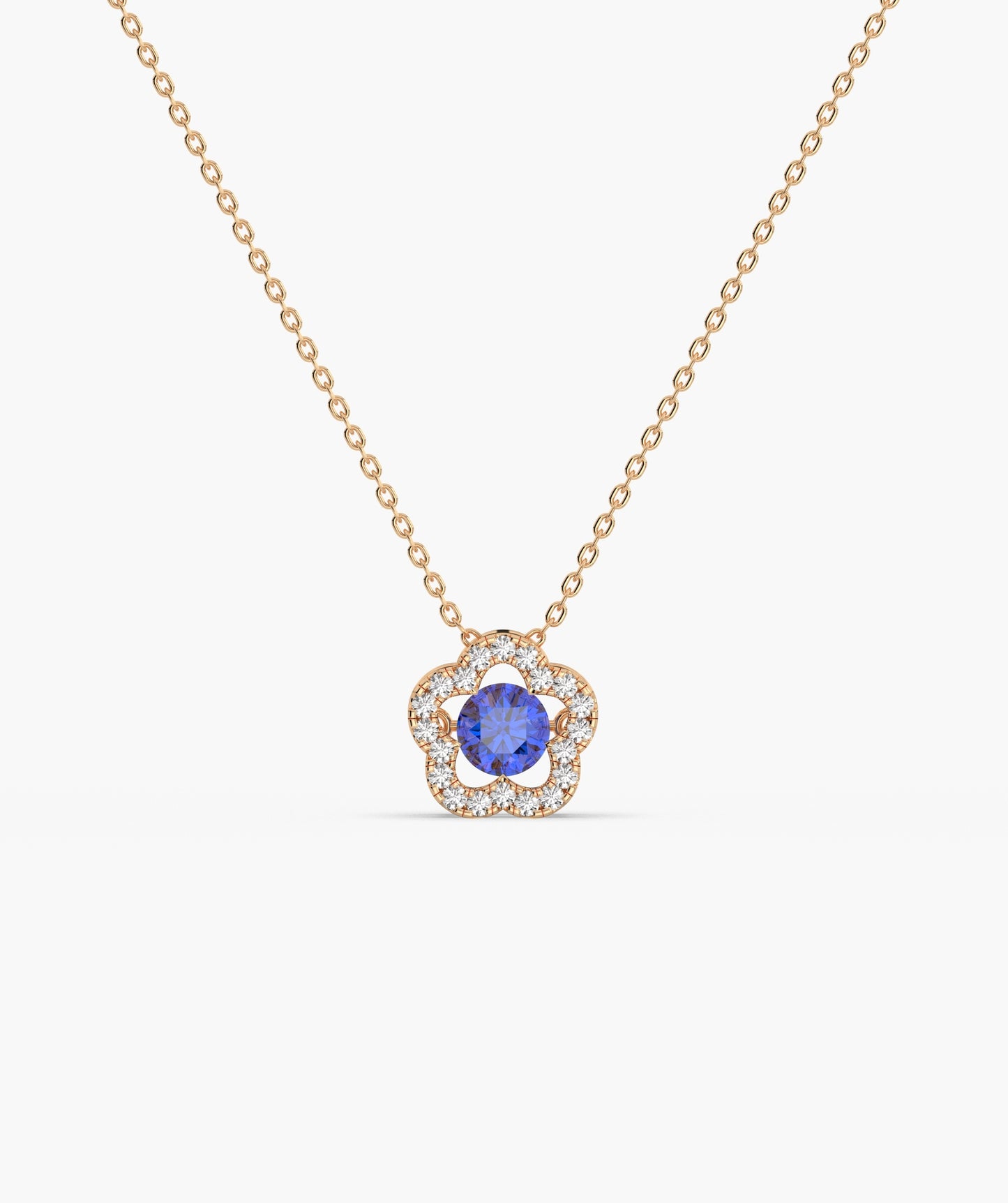 14K Gold Emerald & Diamond Clover Halo Necklace