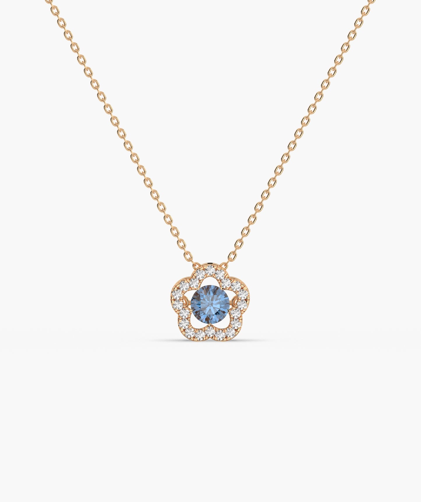 14K Gold Emerald & Diamond Clover Halo Necklace