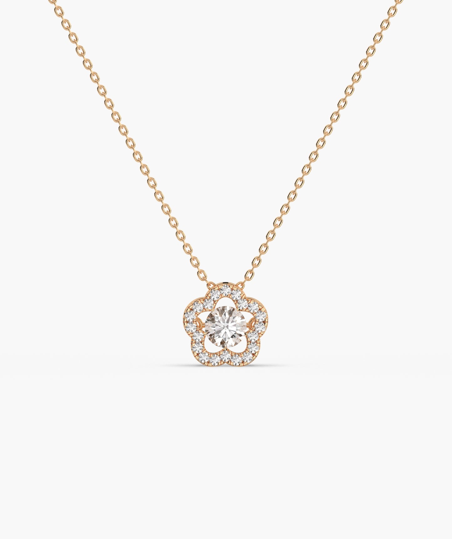 14K Gold Emerald & Diamond Clover Halo Necklace