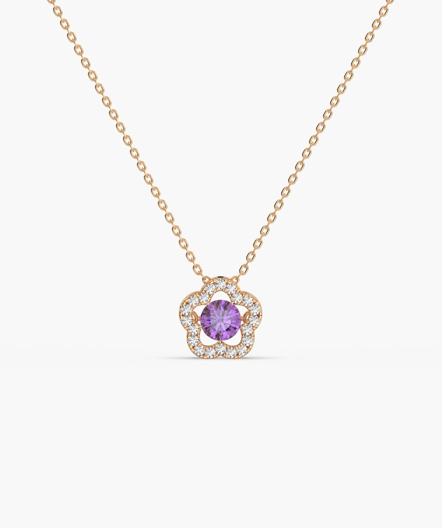 14K Gold Emerald & Diamond Clover Halo Necklace
