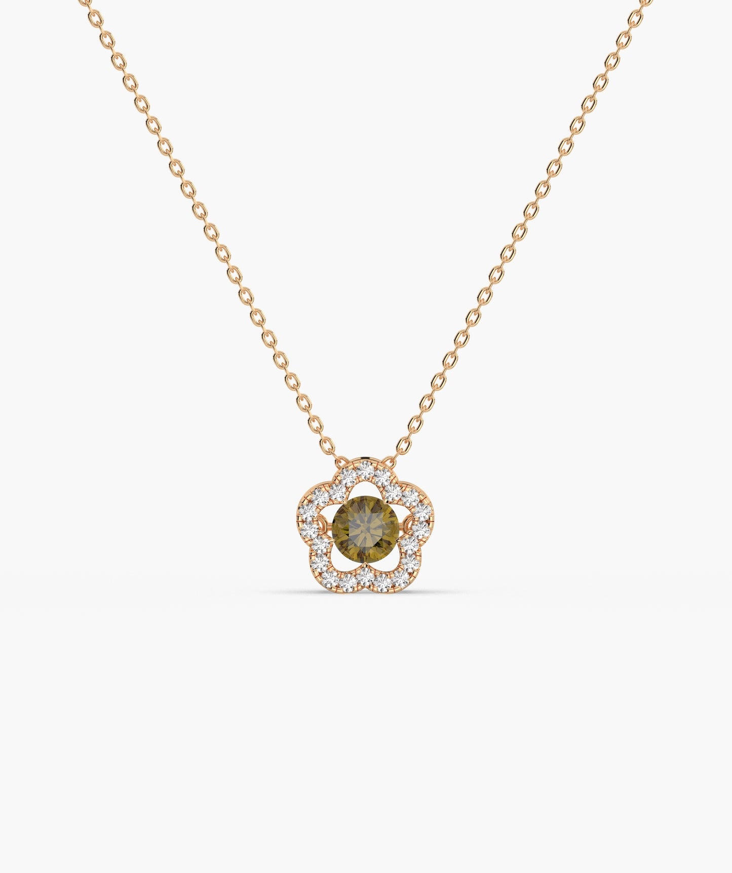 14K Gold Emerald & Diamond Clover Halo Necklace