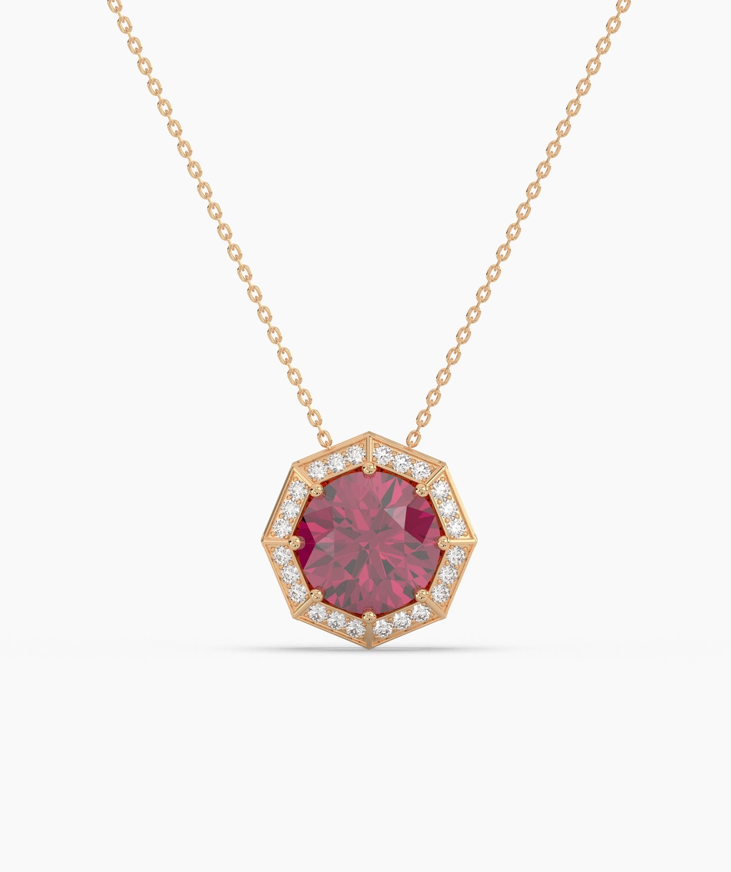 Octagonal Halo Birthstone Statement Necklace