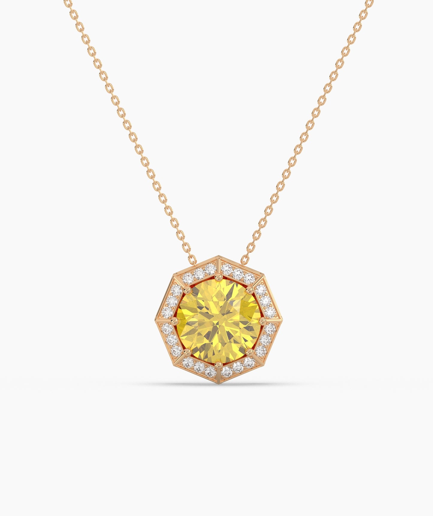 Octagonal Halo Birthstone Statement Necklace
