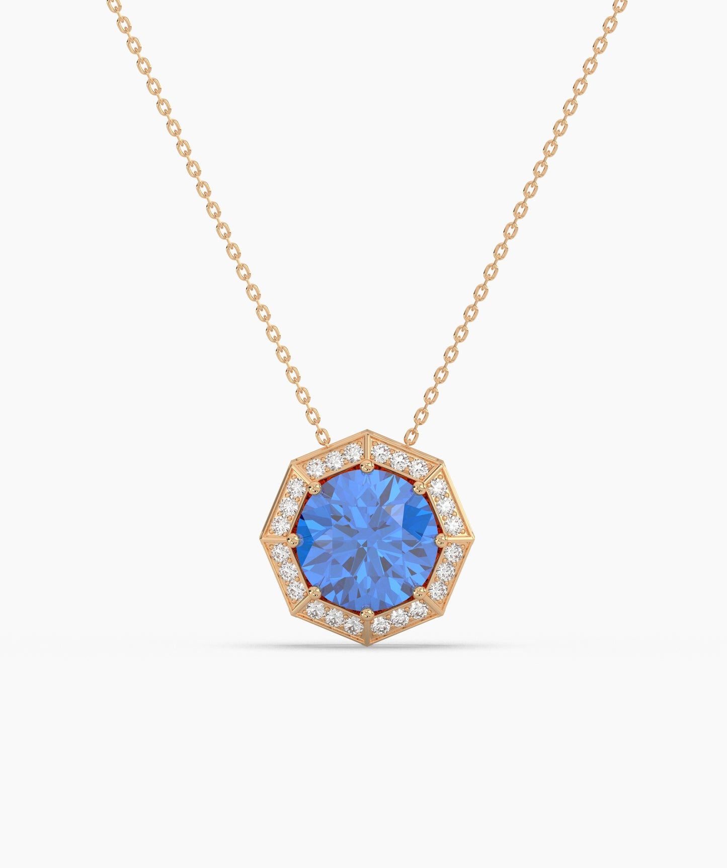 Octagonal Halo Birthstone Statement Necklace