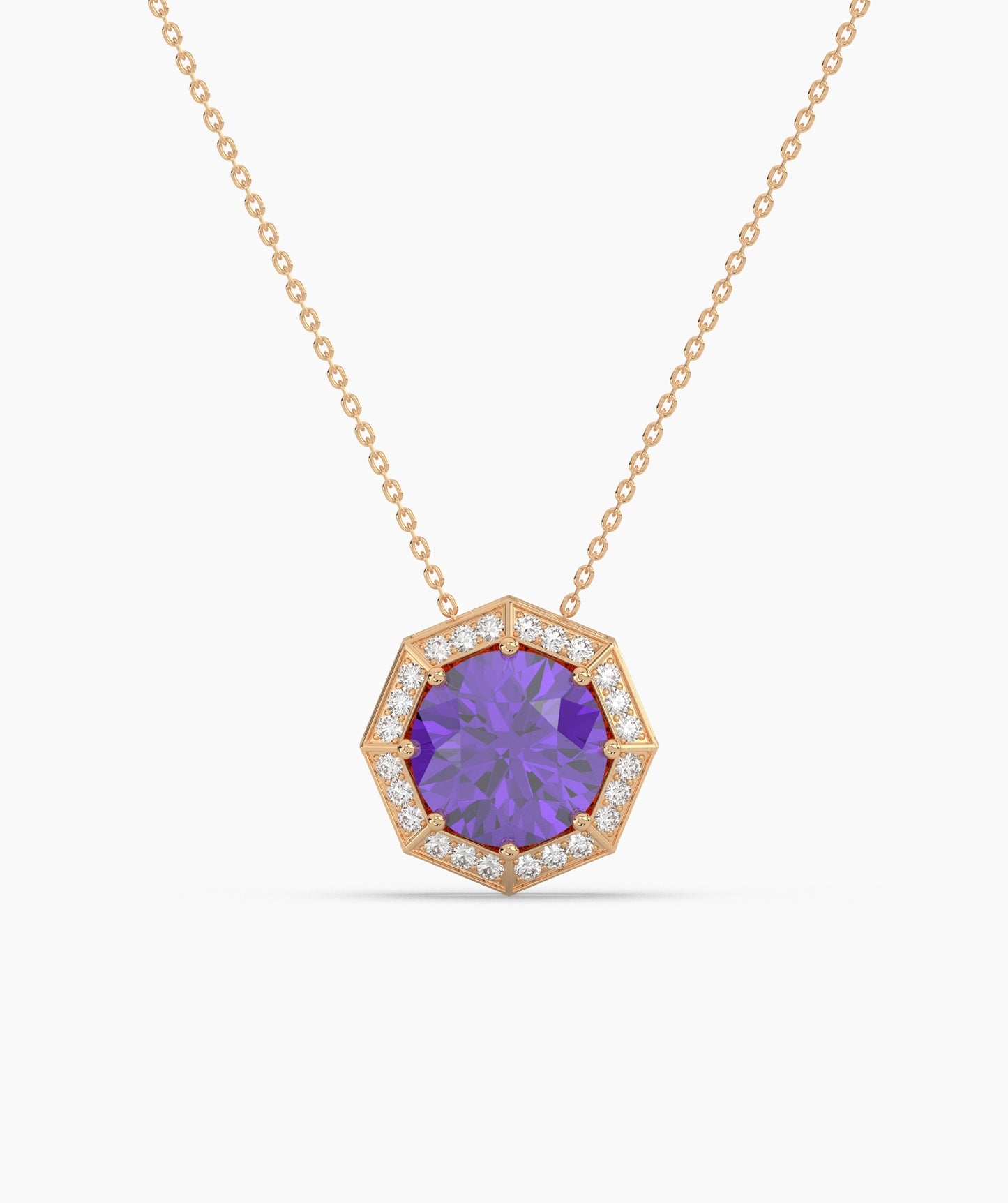 Octagonal Halo Birthstone Statement Necklace