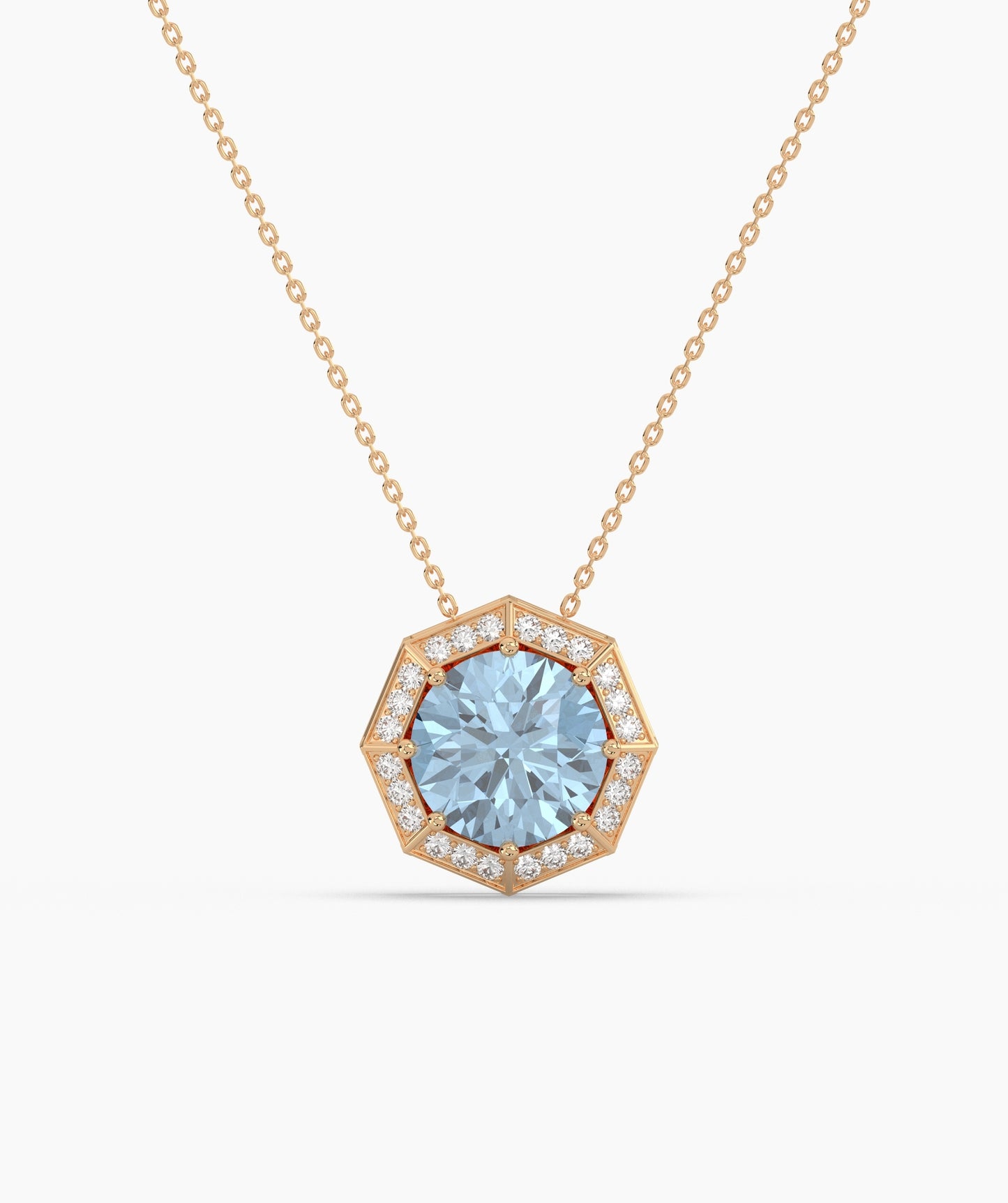 Octagonal Halo Birthstone Statement Necklace
