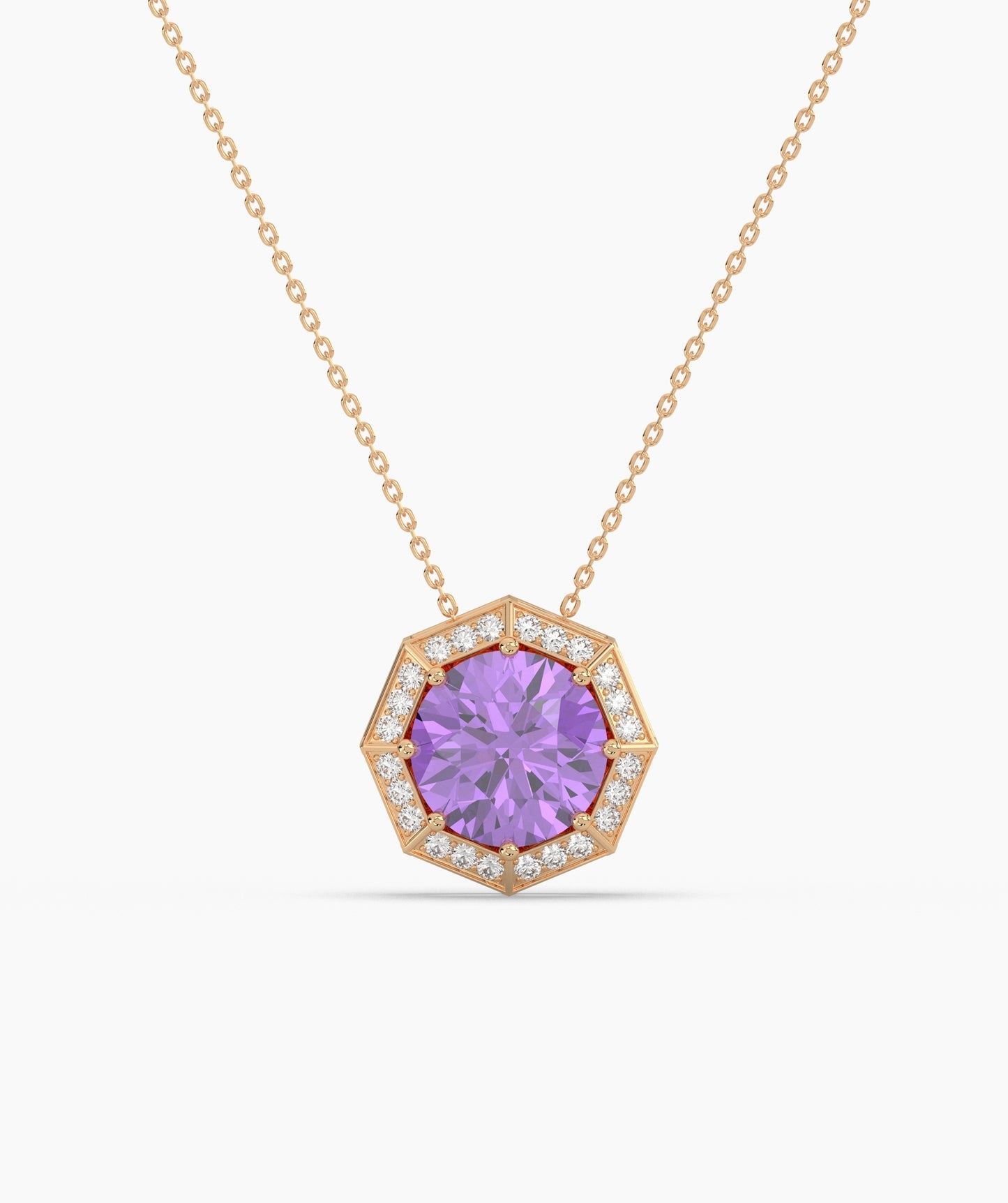 Octagonal Halo Birthstone Statement Necklace
