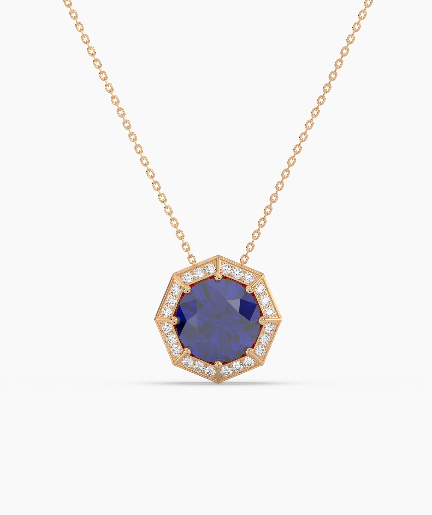 Octagonal Halo Birthstone Statement Necklace