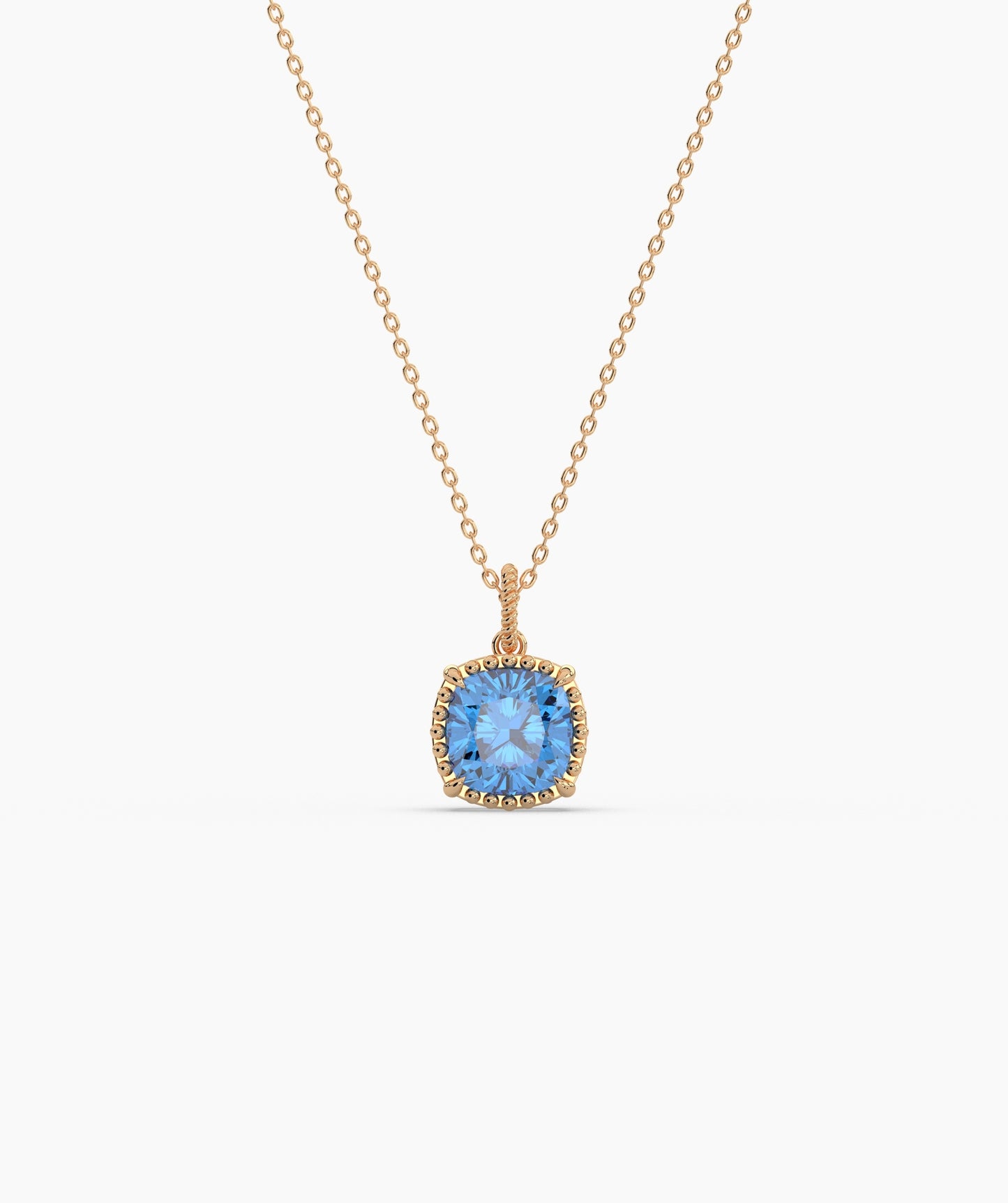 Cushion Cut Sky Blue Birthstone Pendant