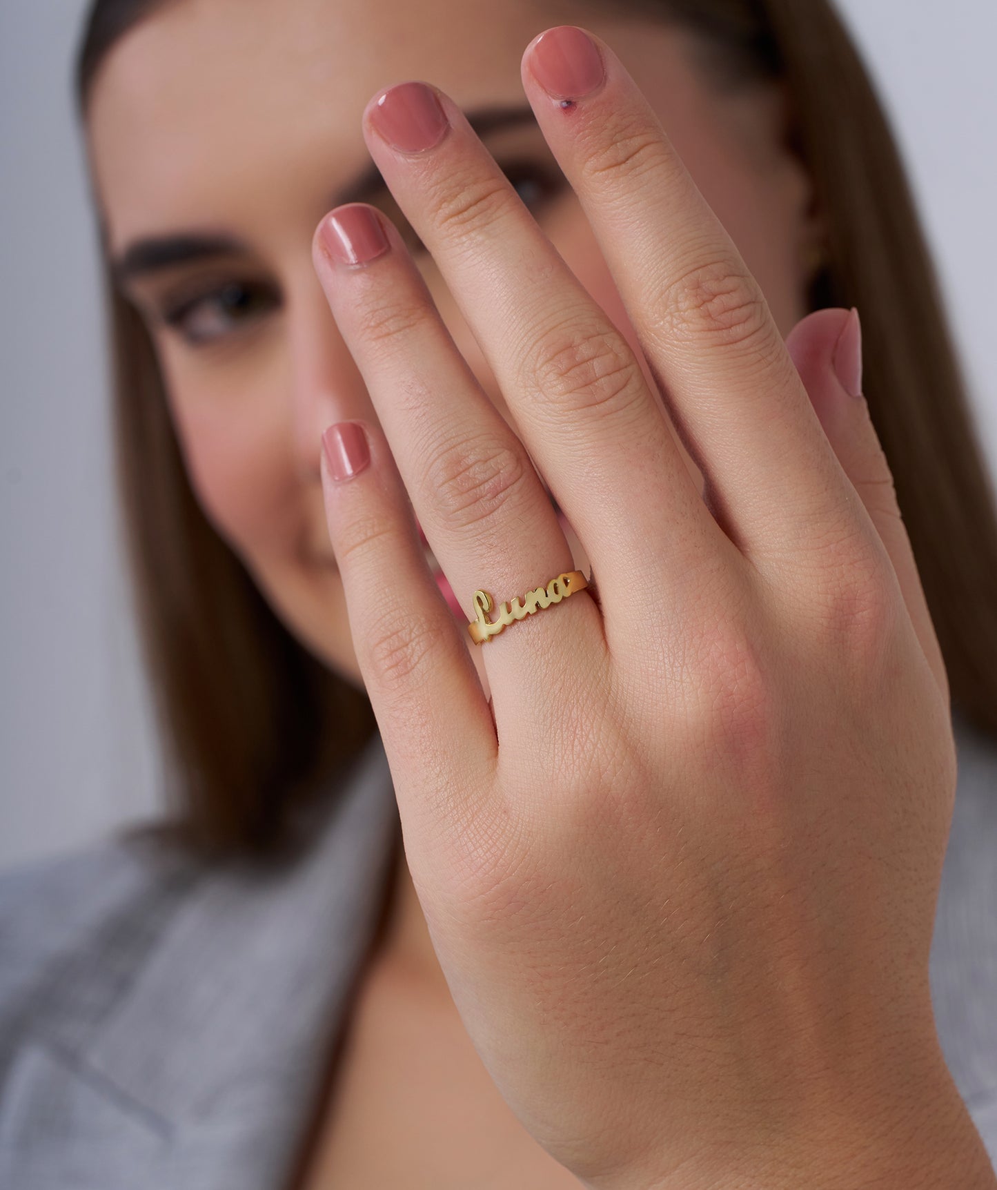 14K Rose Gold "Luna" Name Ring