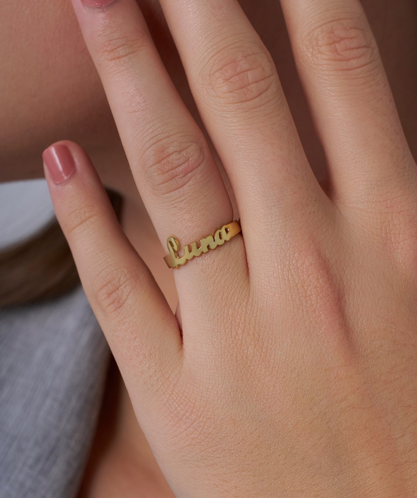 14K Rose Gold "Luna" Name Ring