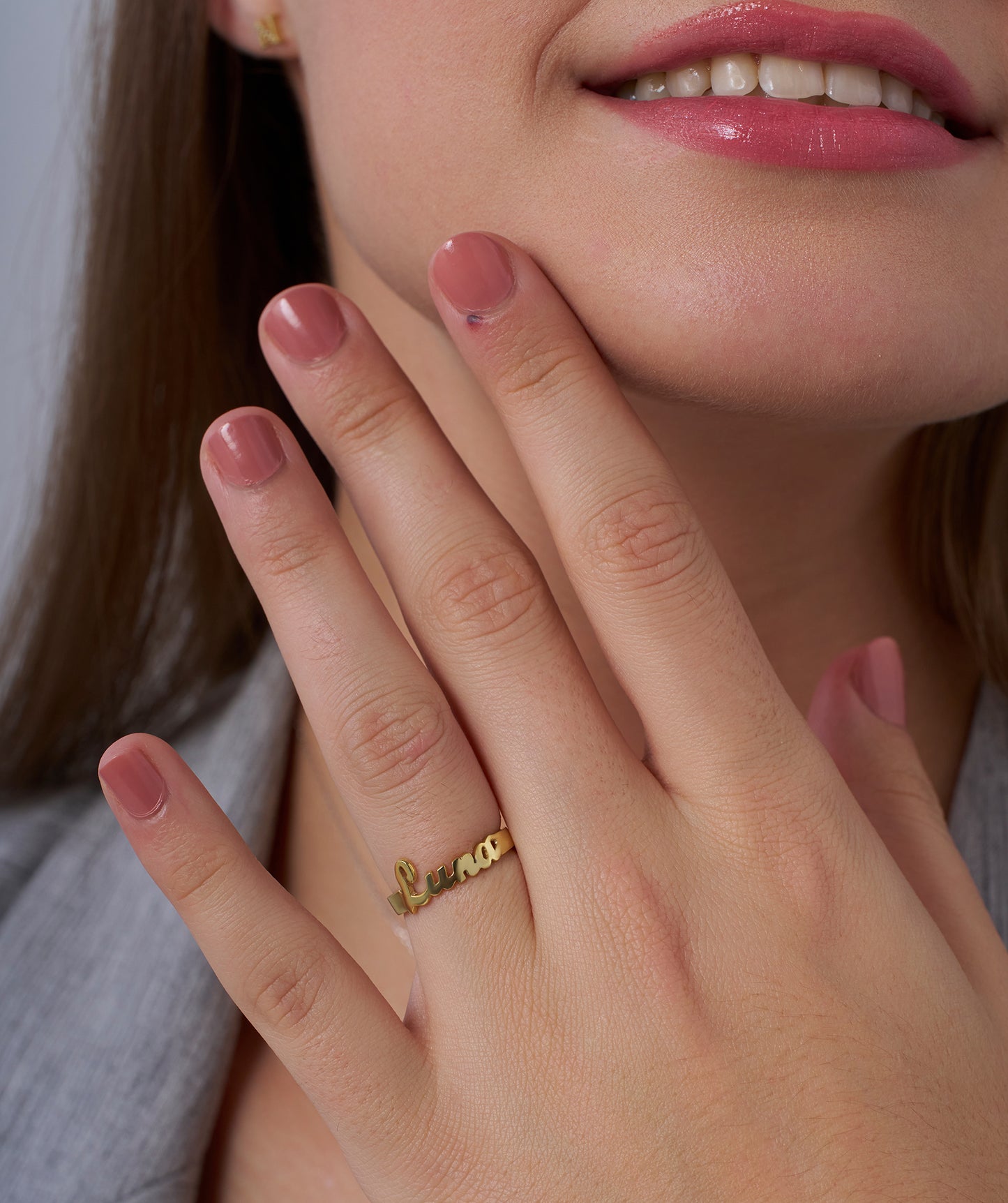 14K Rose Gold "Luna" Name Ring